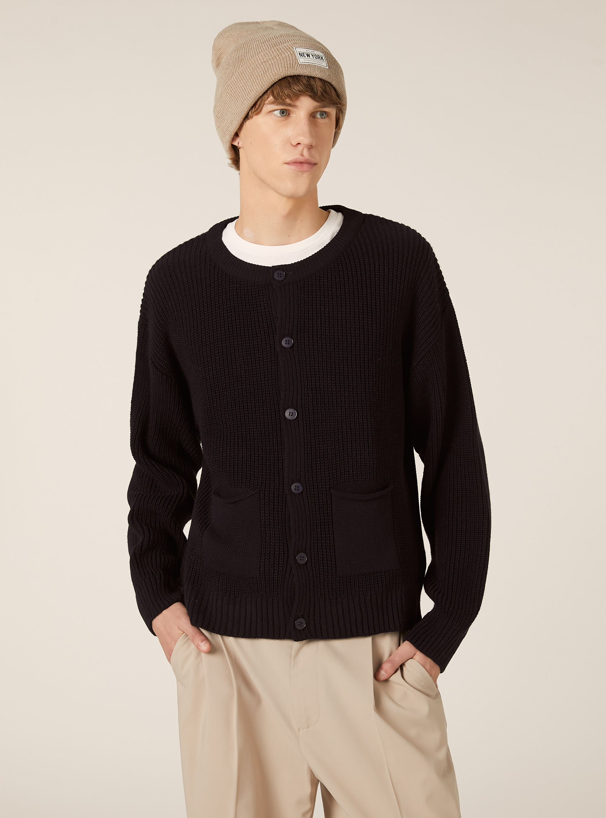 Boxy fit knit cardigan, NA1 NAVY DARK