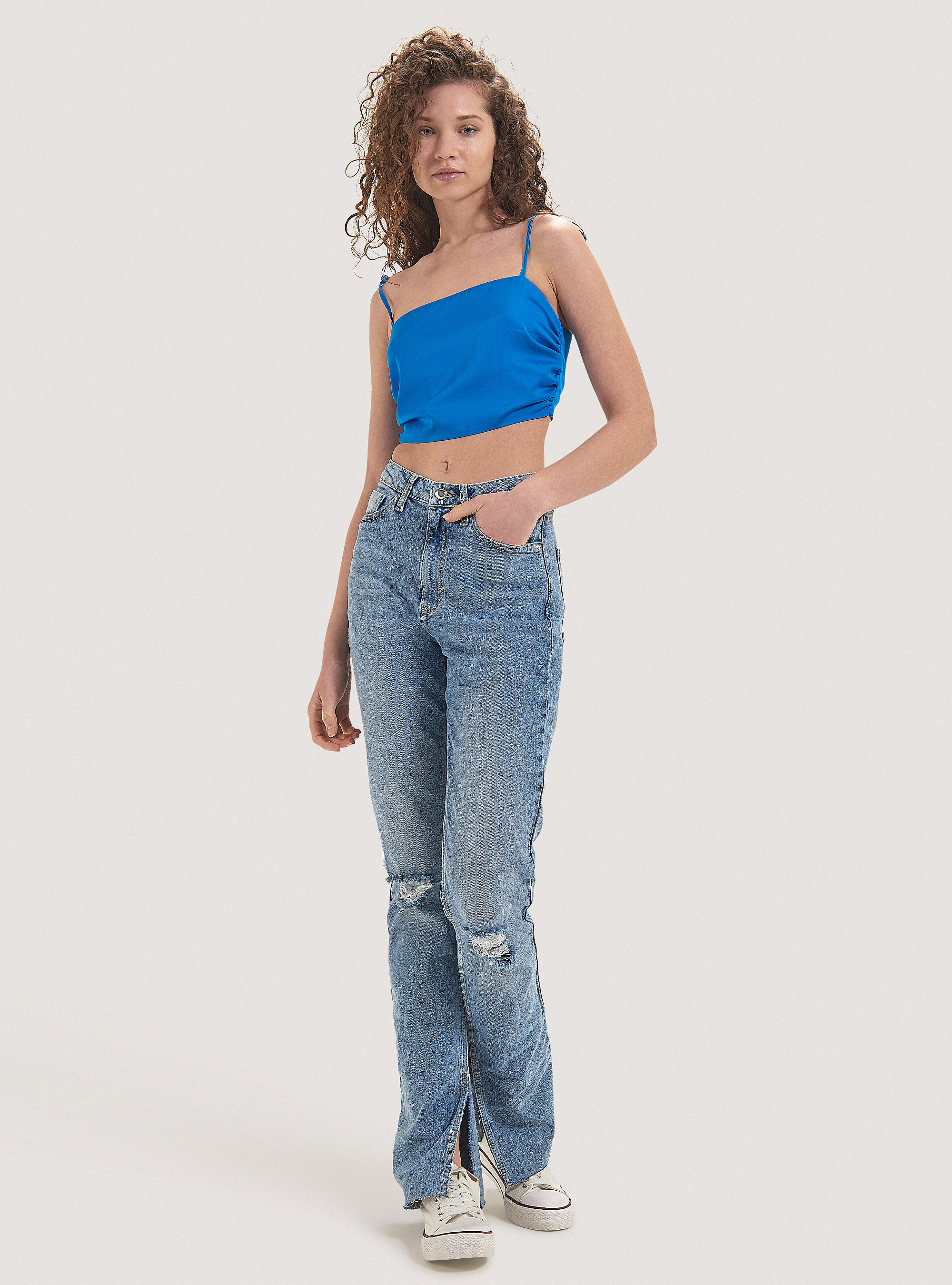 Cropped satin top, AZ2 AZZURRE MEDIUM