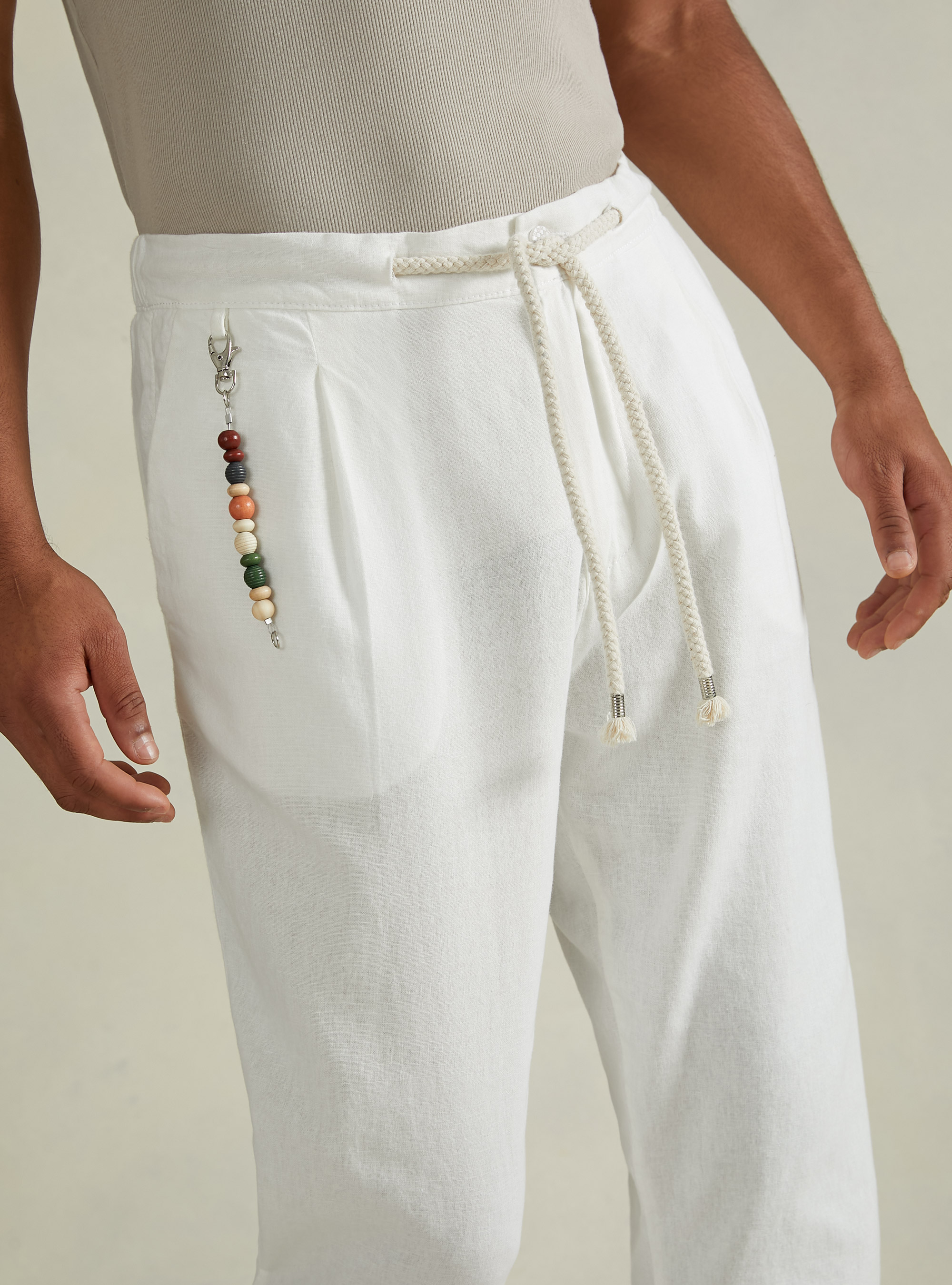 Linen-blend trousers with drawstring waist, WH2 WHITE