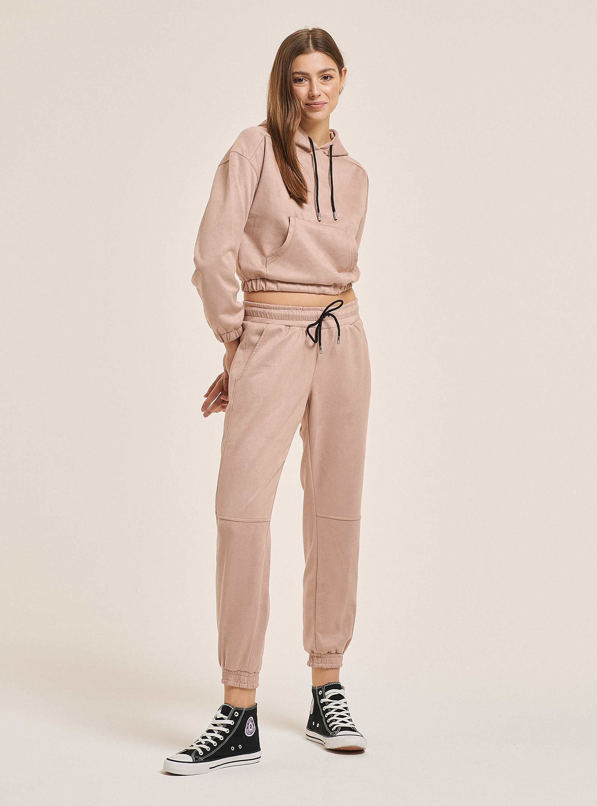 Felpa crop effetto scamosciato, C4458 PINK