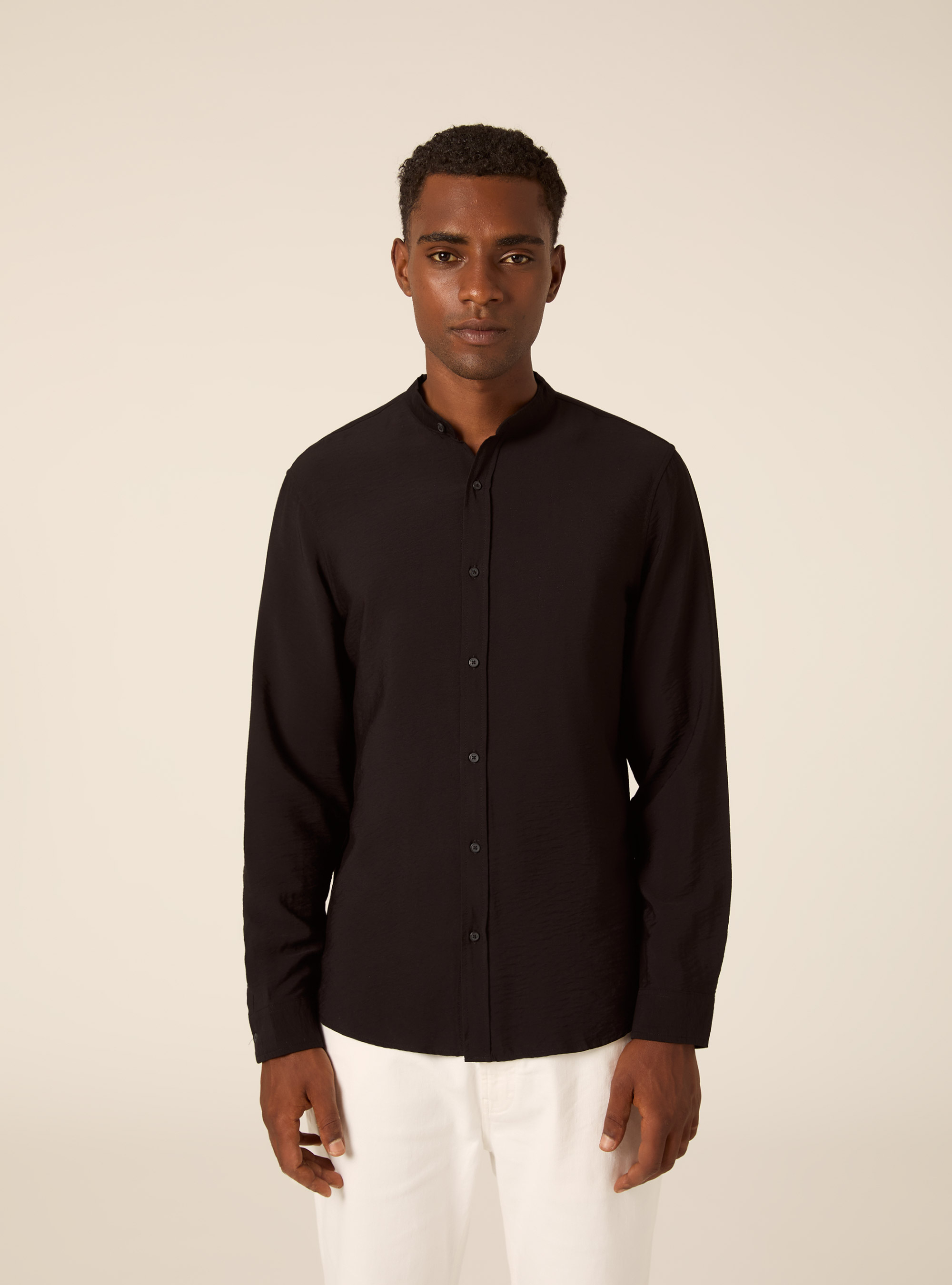 Camicia  in twill morbido, NERO