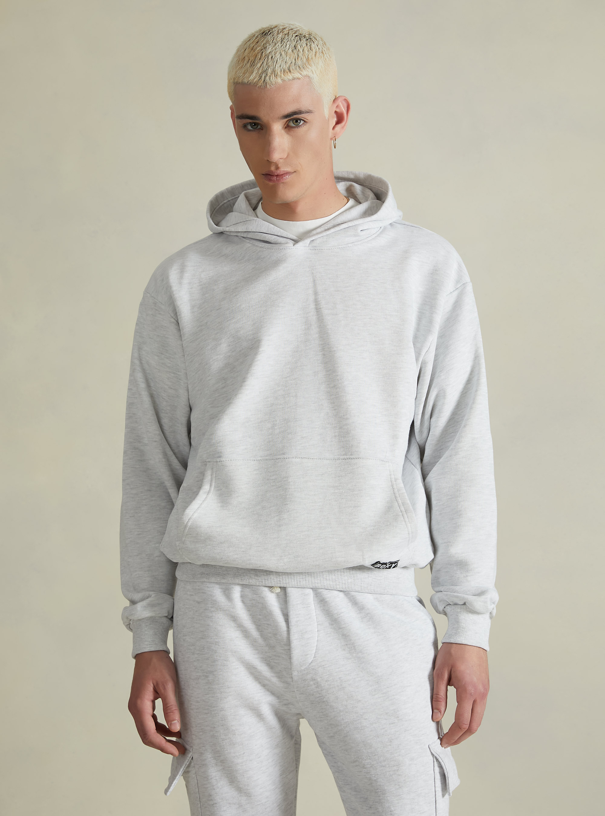 Boxy fit hoodie, MGY3 GREY MEL LIGHT