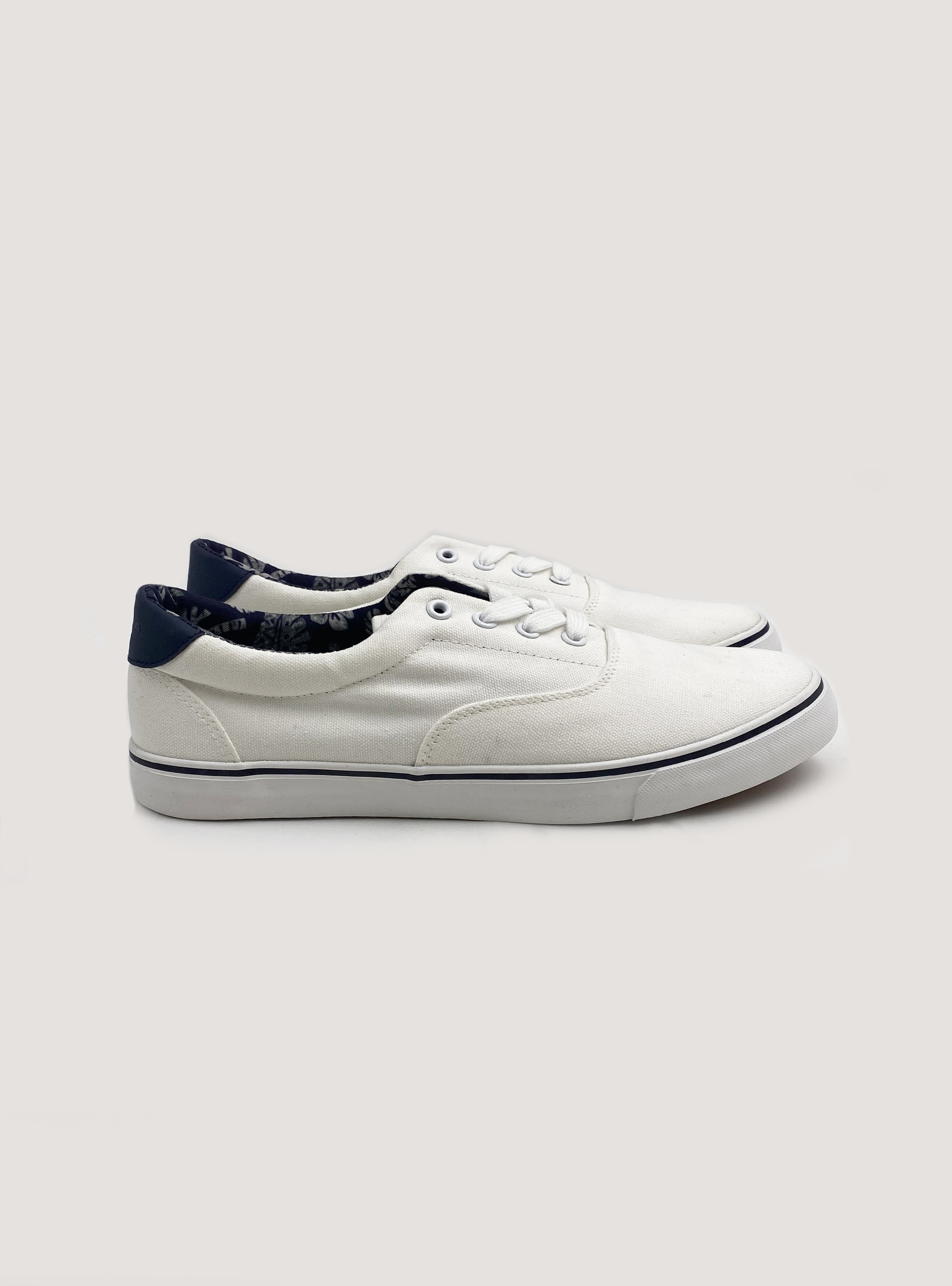 Sneakers in canvas con interno florelae, BIANCO