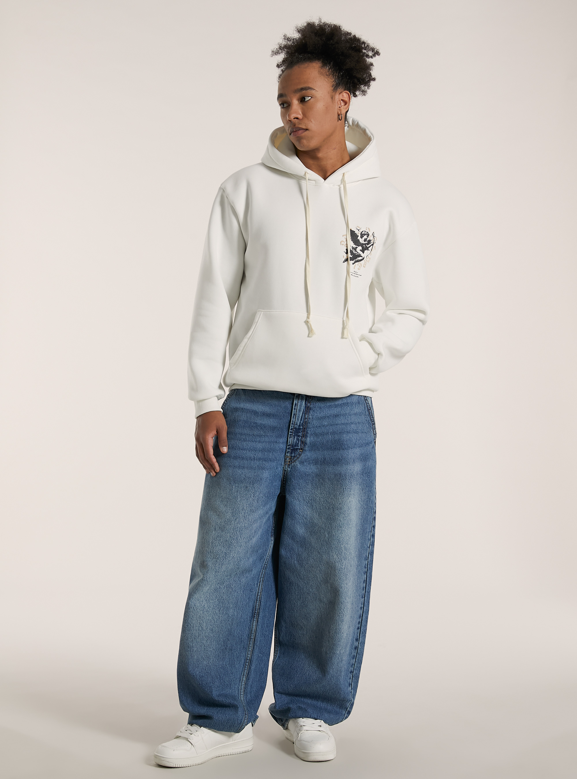 Felpa con cappuccio con stampa Angels, WH2 WHITE