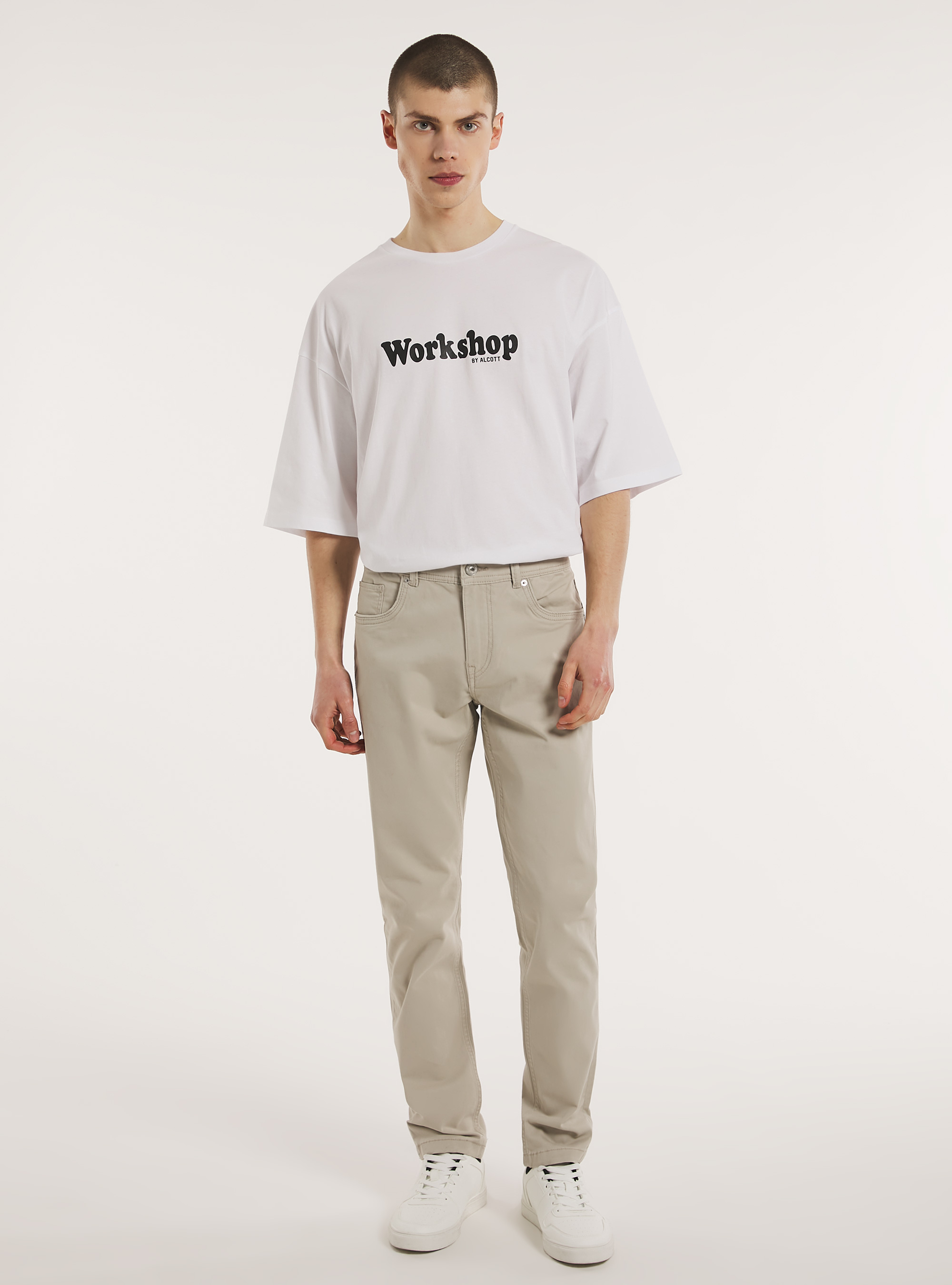 Pantaloni skinny fit in cotone, BG3 BEIGE LIGHT