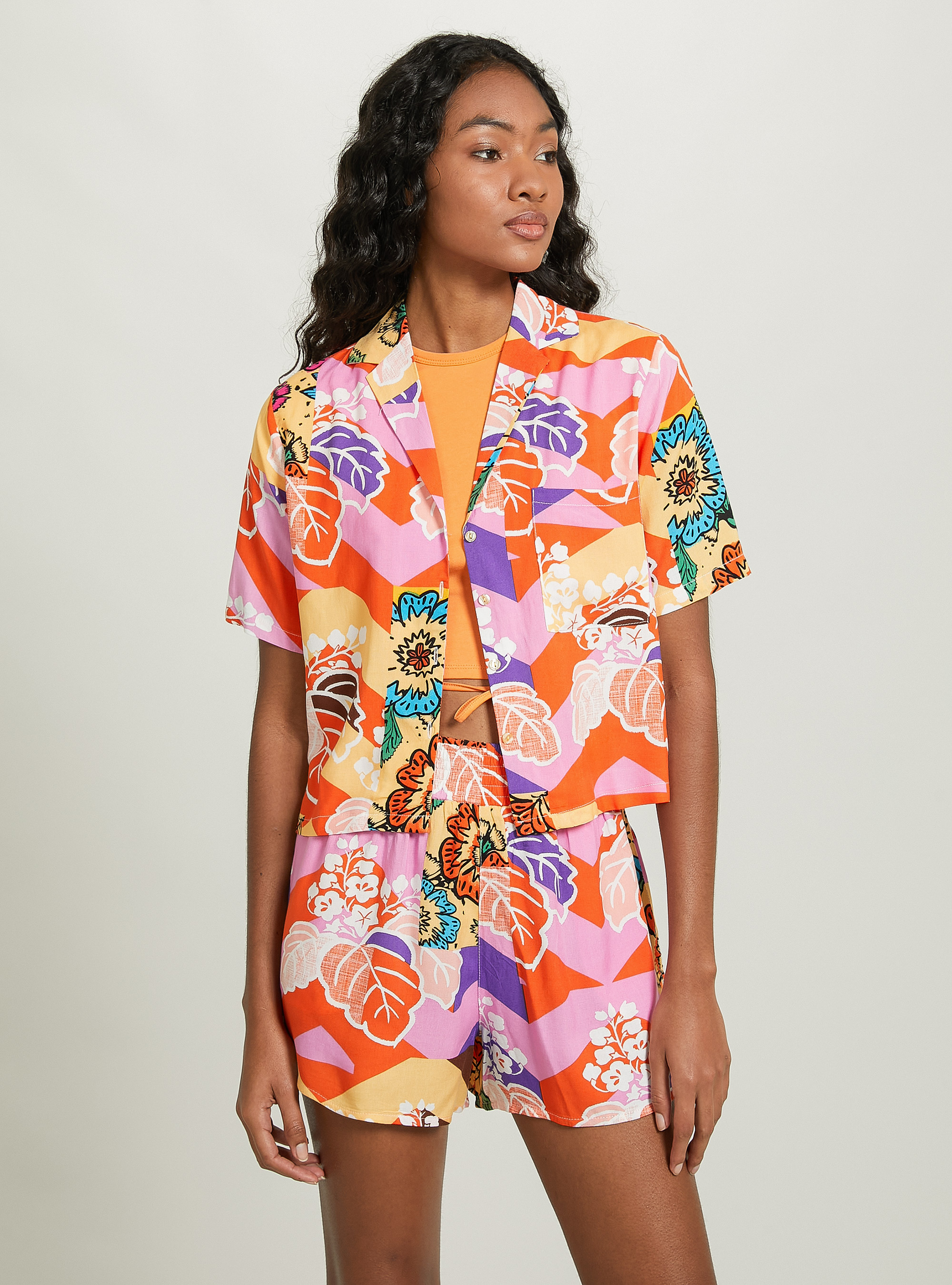 Cropped shirt with print, OR2 ORANGE MED.