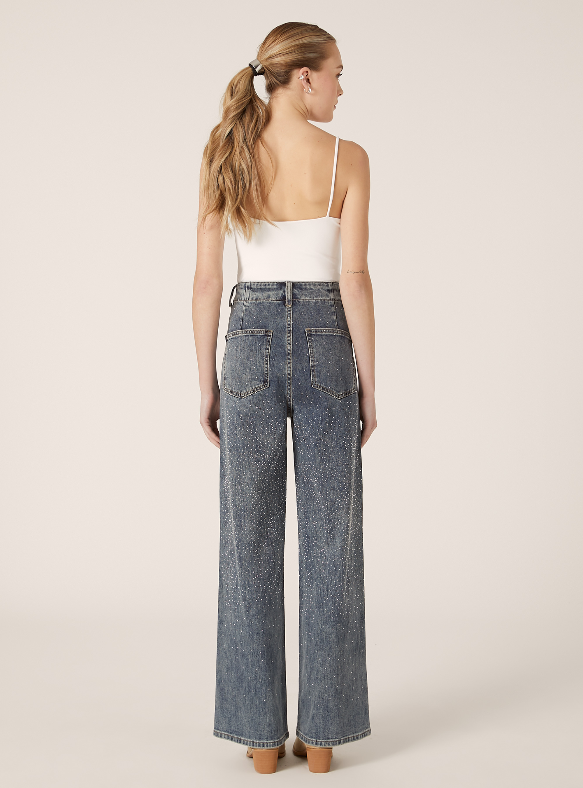 Jeans straight fit con strass, D003 MEDIUM BLUE