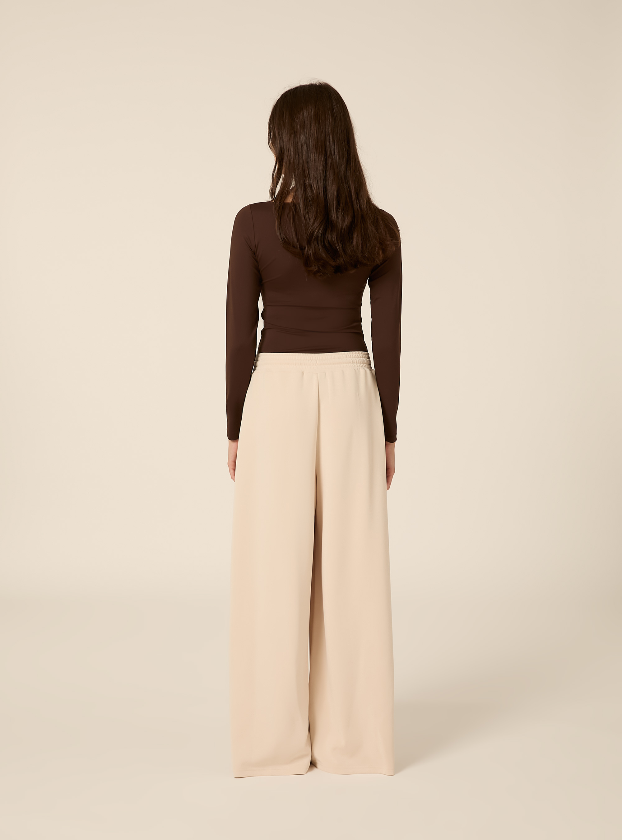 Pantaloni wide leg con pence in scuba, CR3 CREAM LIGHT