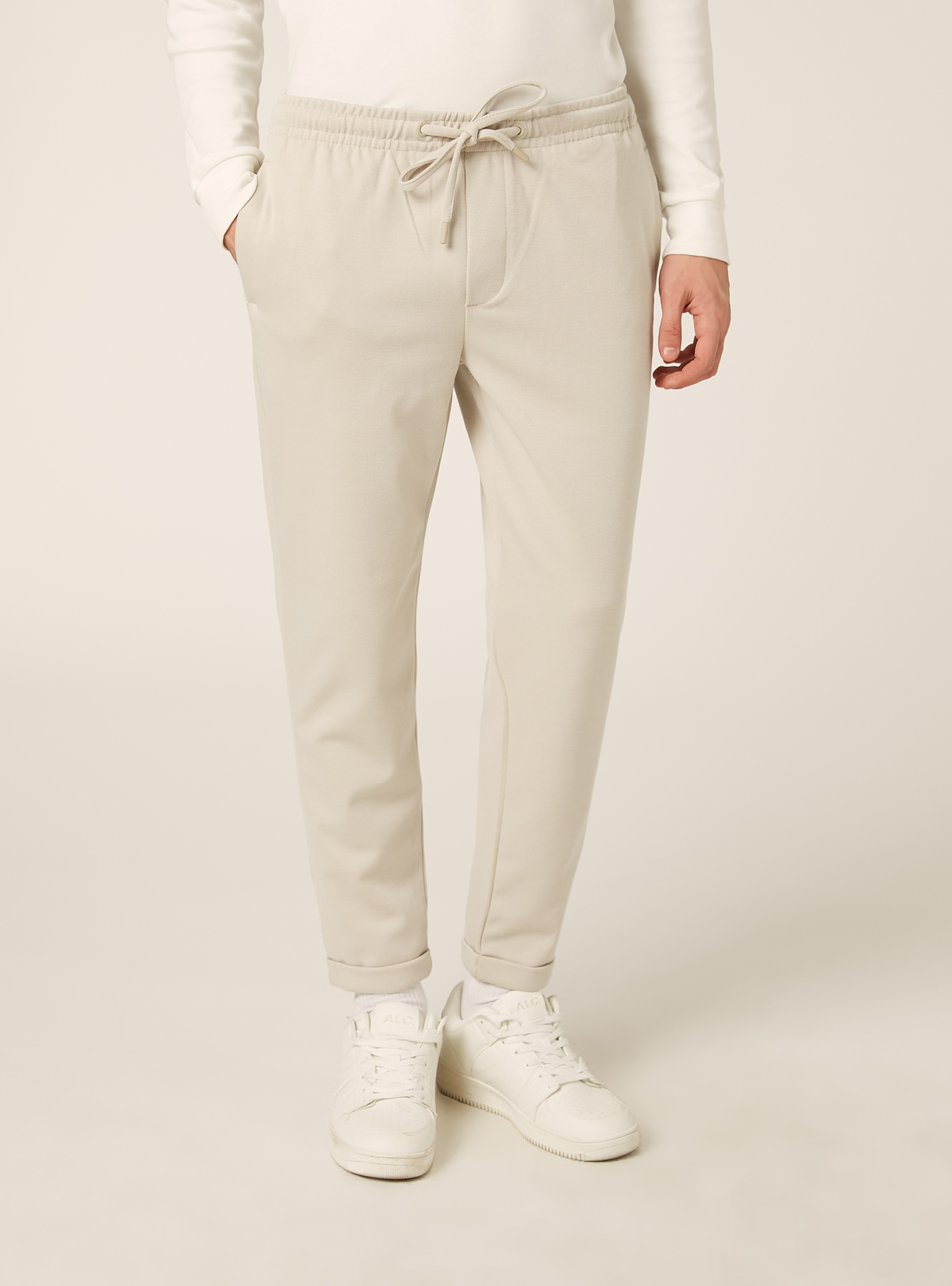 Pantaloni con vita jogger honeycomb, BEIGE MEDIO