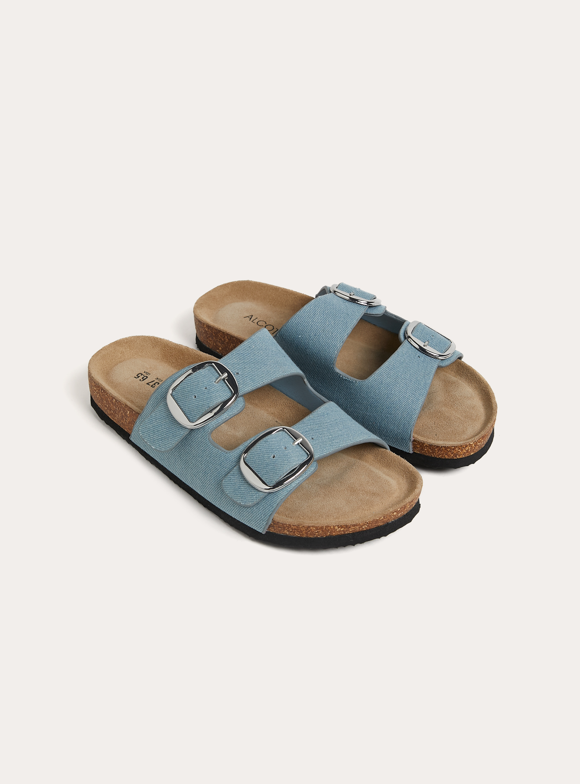 Niedrige Sandaletten aus Denim mit Wildledersohle, D006 AZURE