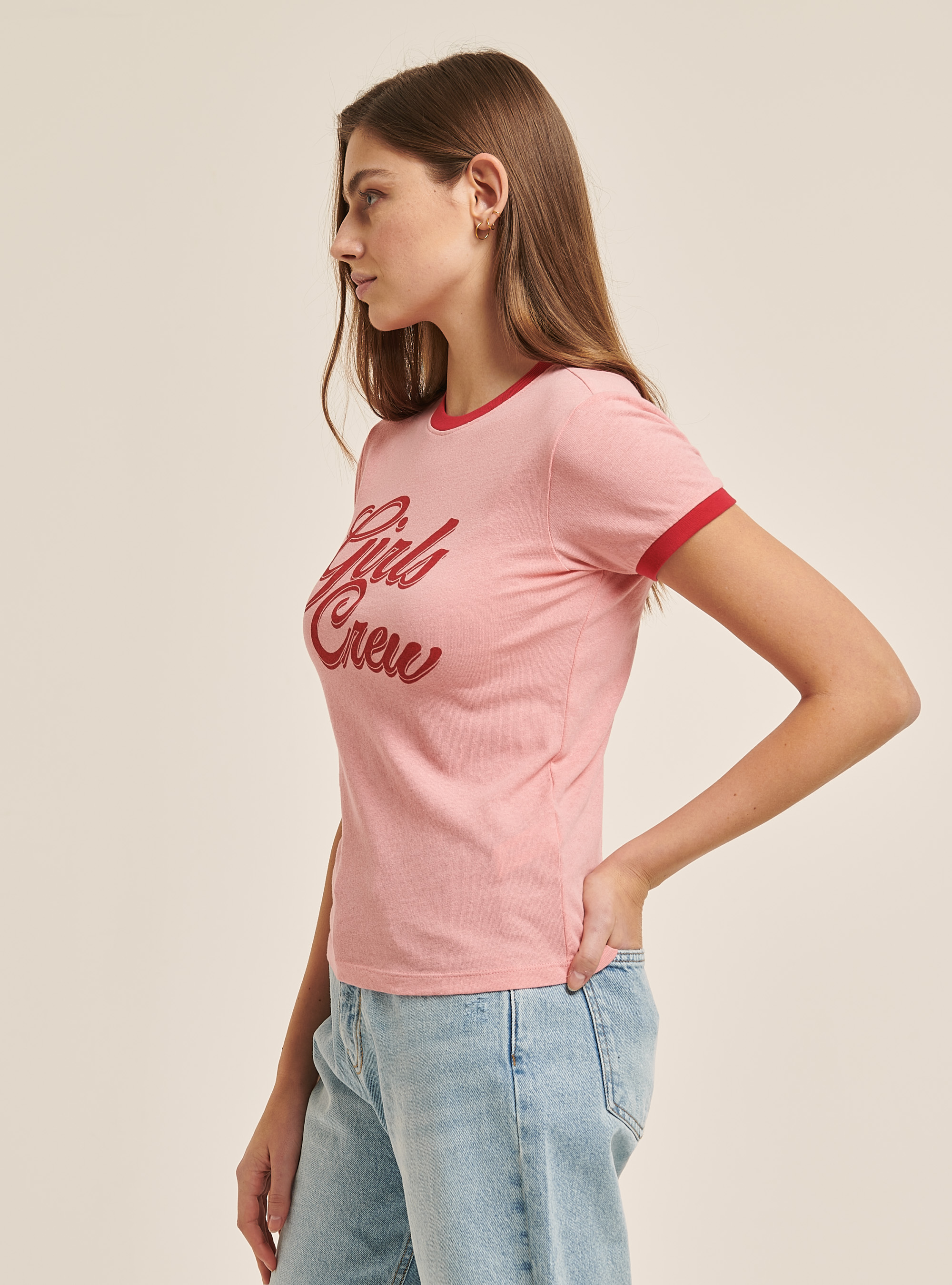 T-Shirt im College-Stil mit Aufdruck, C023 PINK