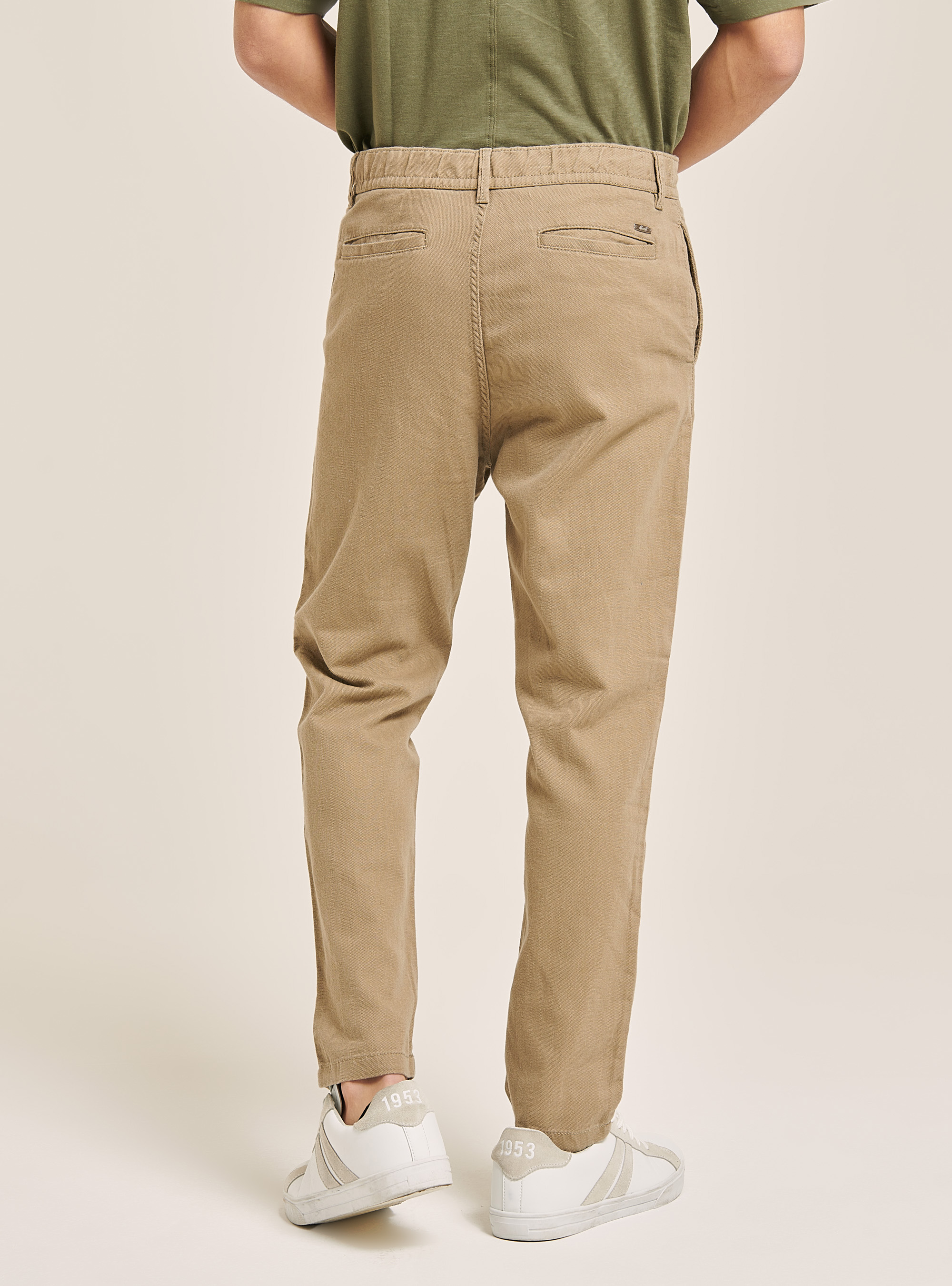 Pantaloni con laccio in vita in misto lino, ECRU