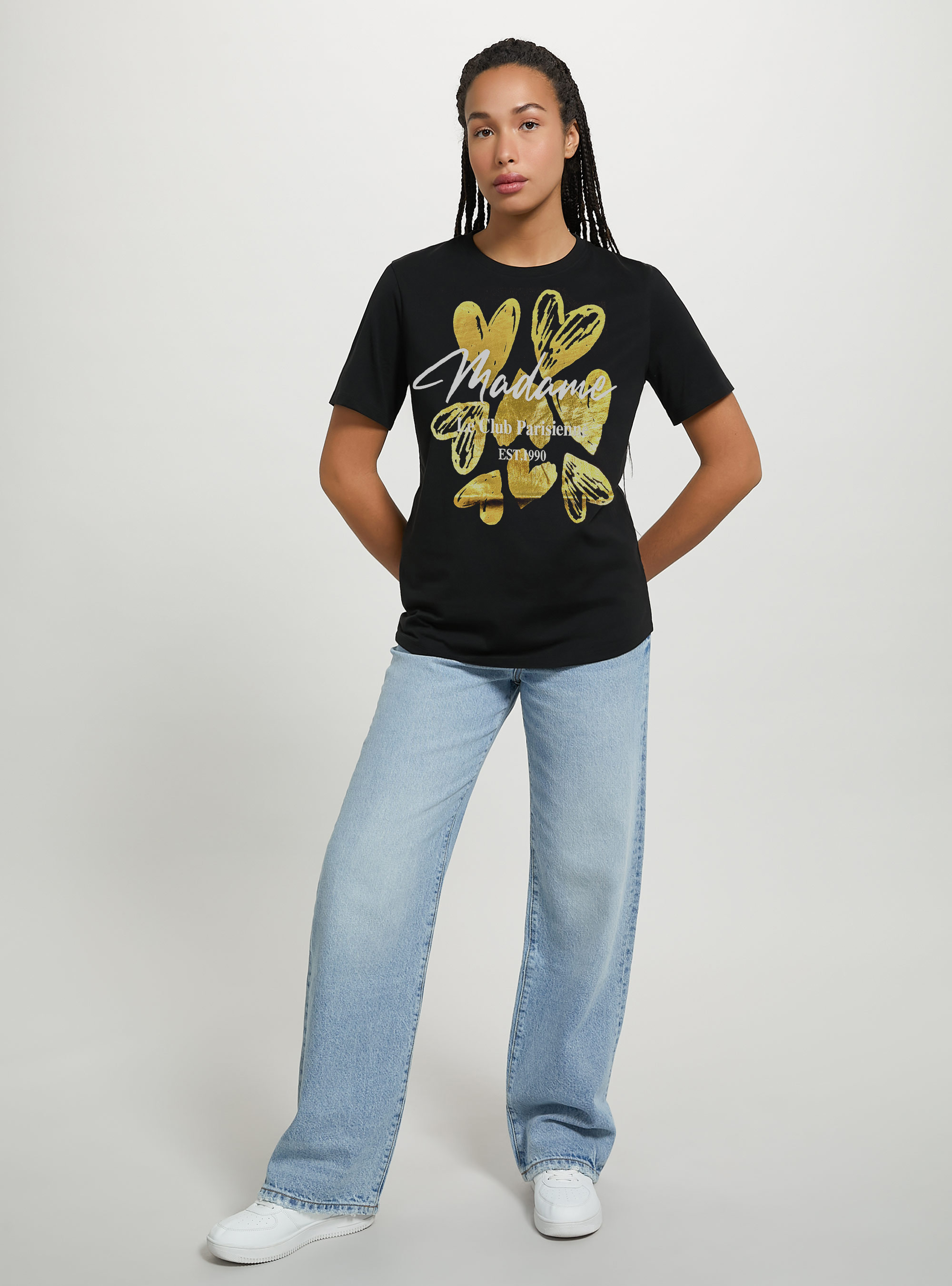 Maglietta con stampa frontale, BK1 BLACK