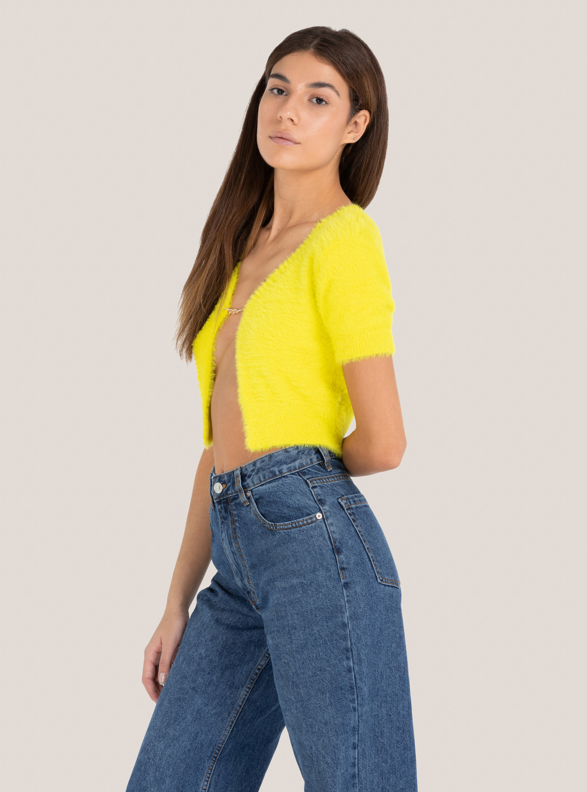 Cropped cardigan, YE3 LIGHT YELLOW