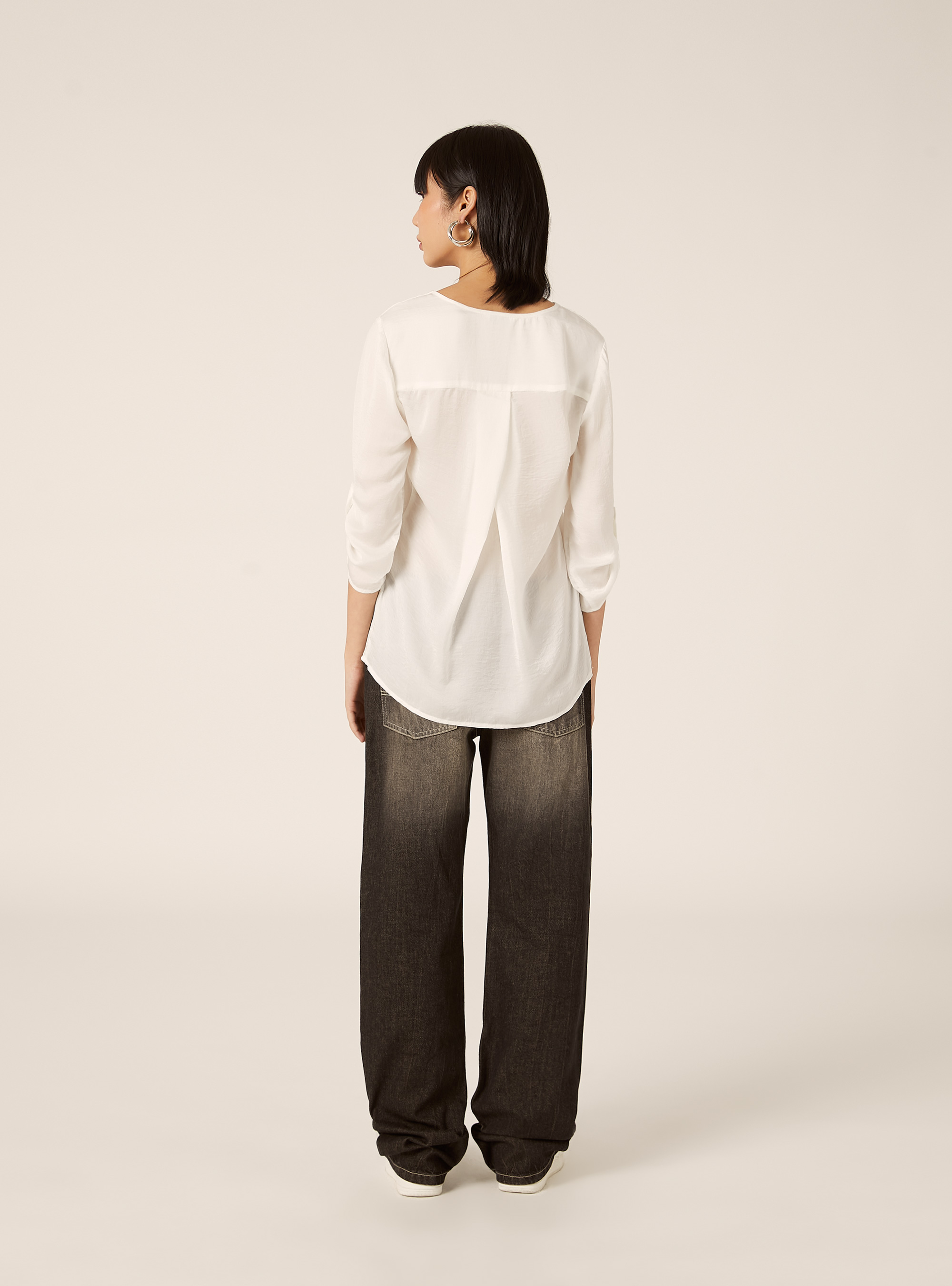 Plain neckline blouse, WH1 OFF WHITE