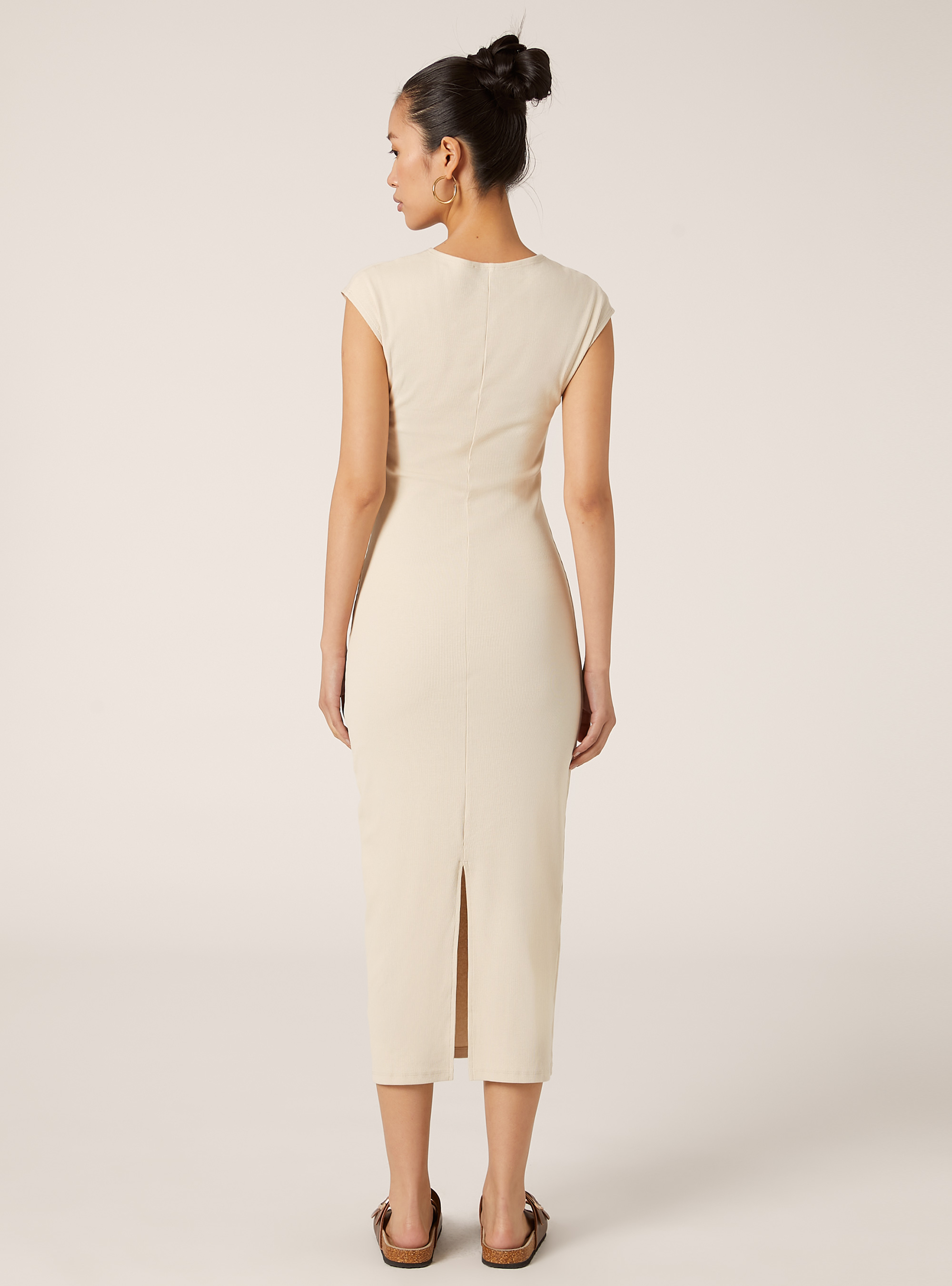 Fitted ribbed dress, CR2 CREAM MEDIUM