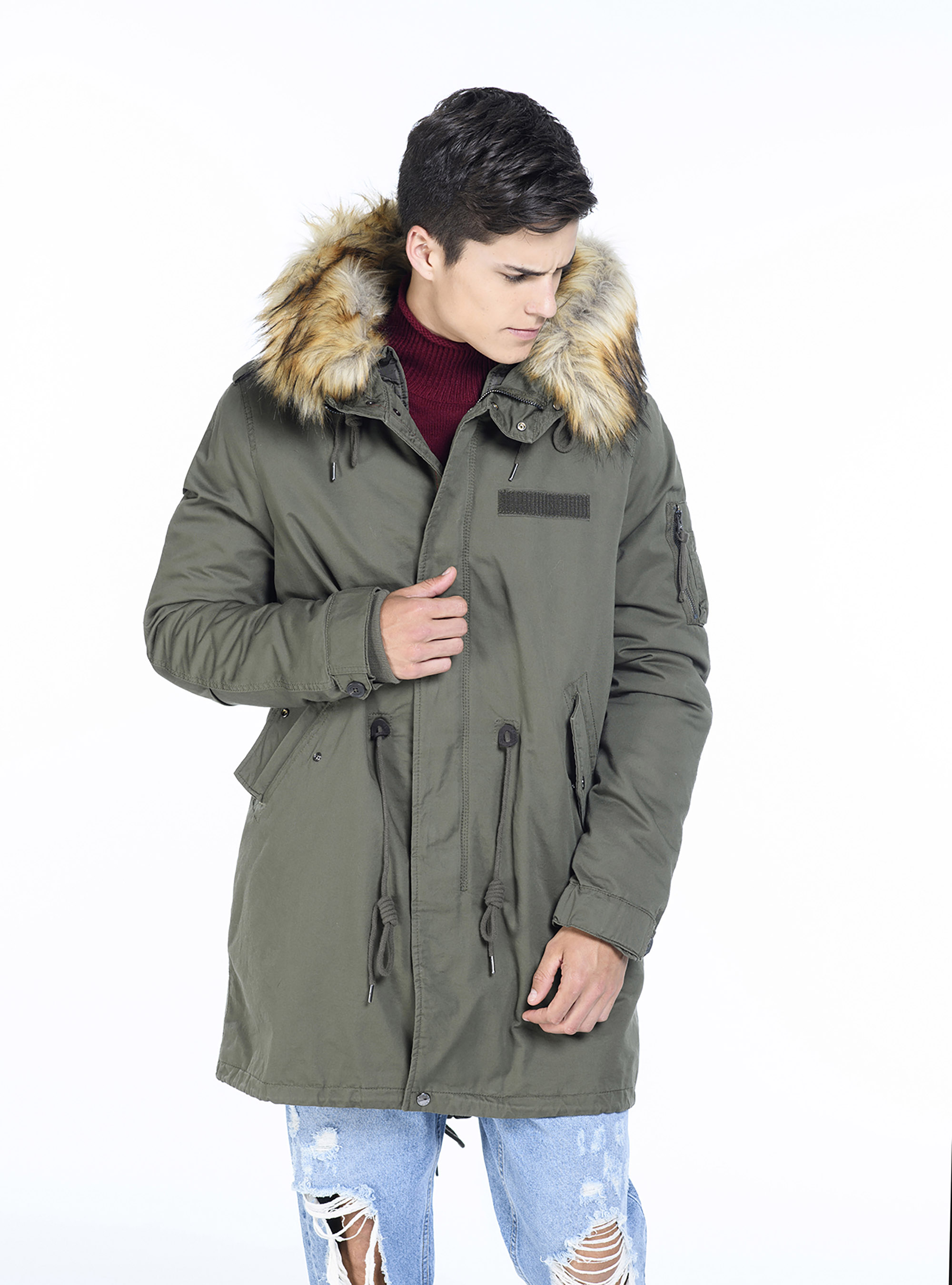 Parka-type jacket with hood, C6616 KAKY