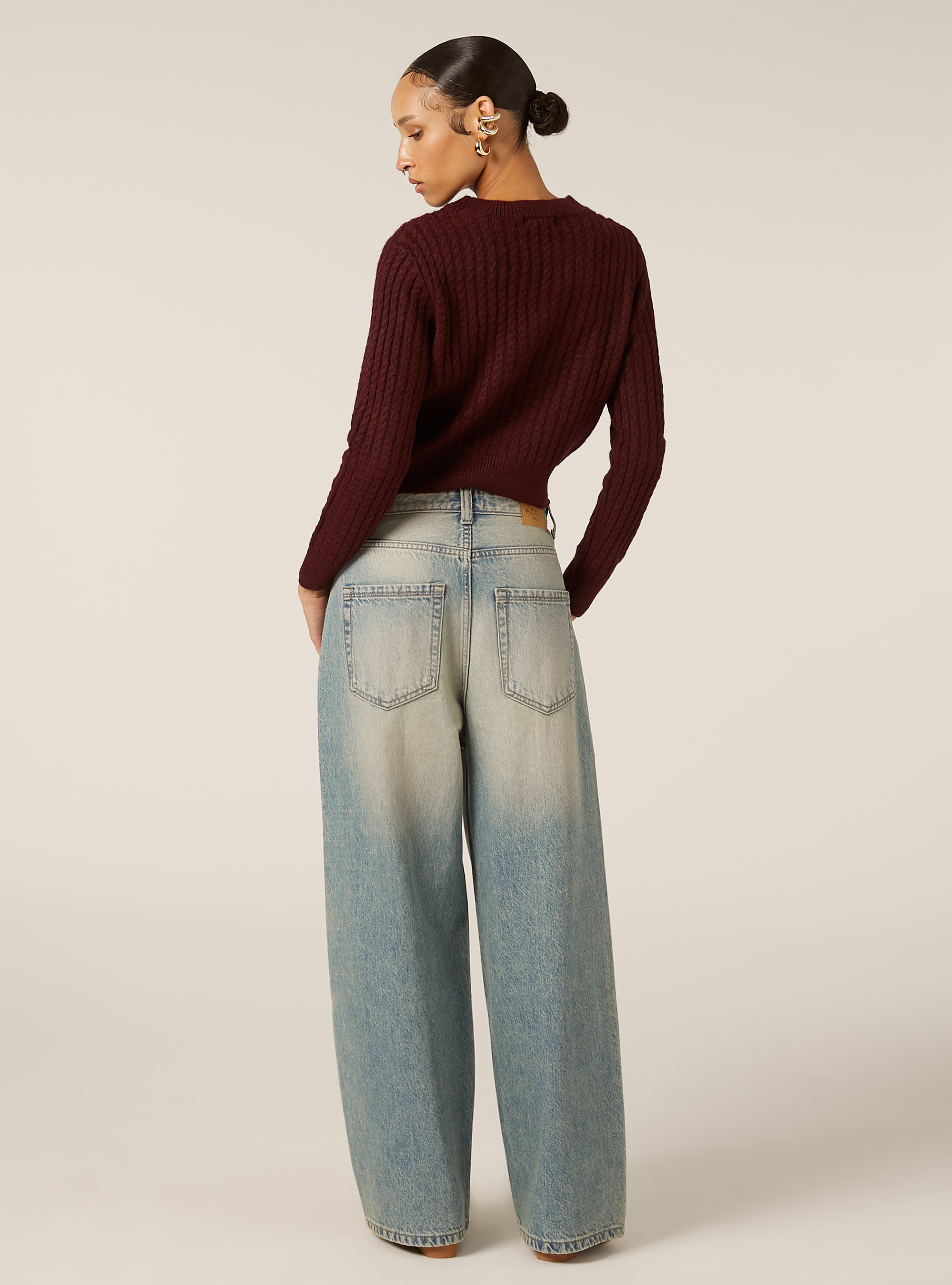 Maglia a trecce, BO2 BORDEAUX MEDIUM