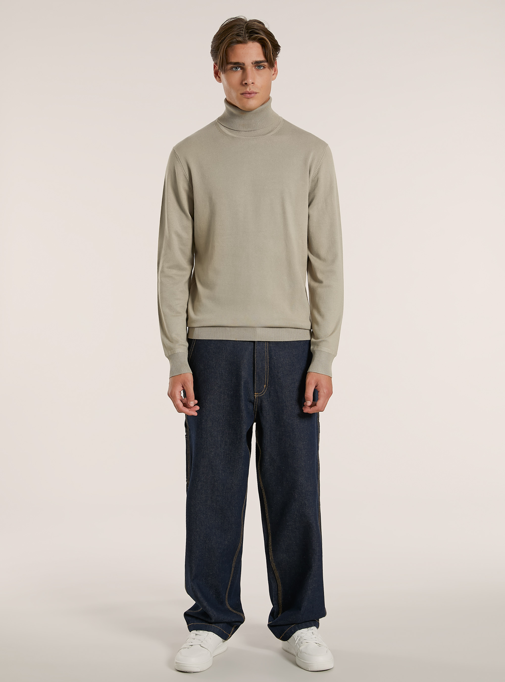 Pullover collo alto in viscosa, BG2 BEIGE MEDIUM