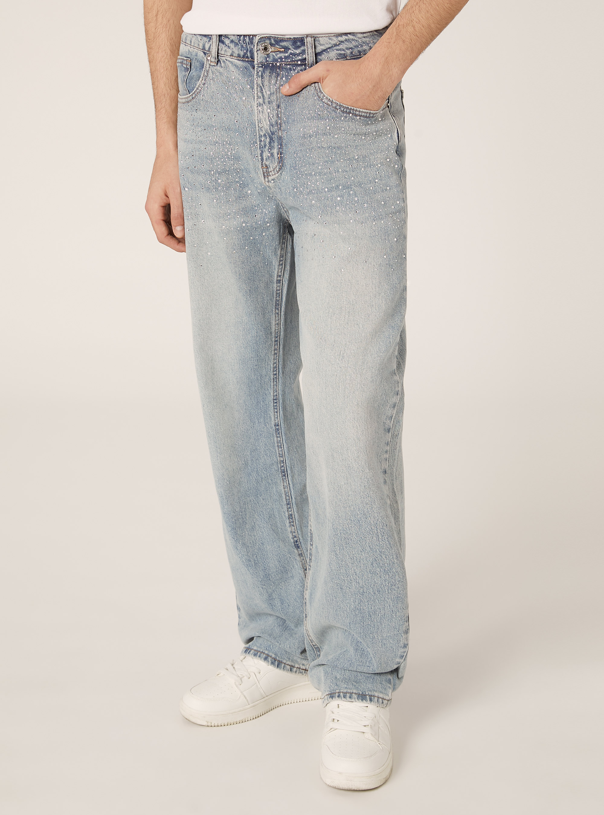 Straight Fit Rhinestone Jeans, D006 AZURE