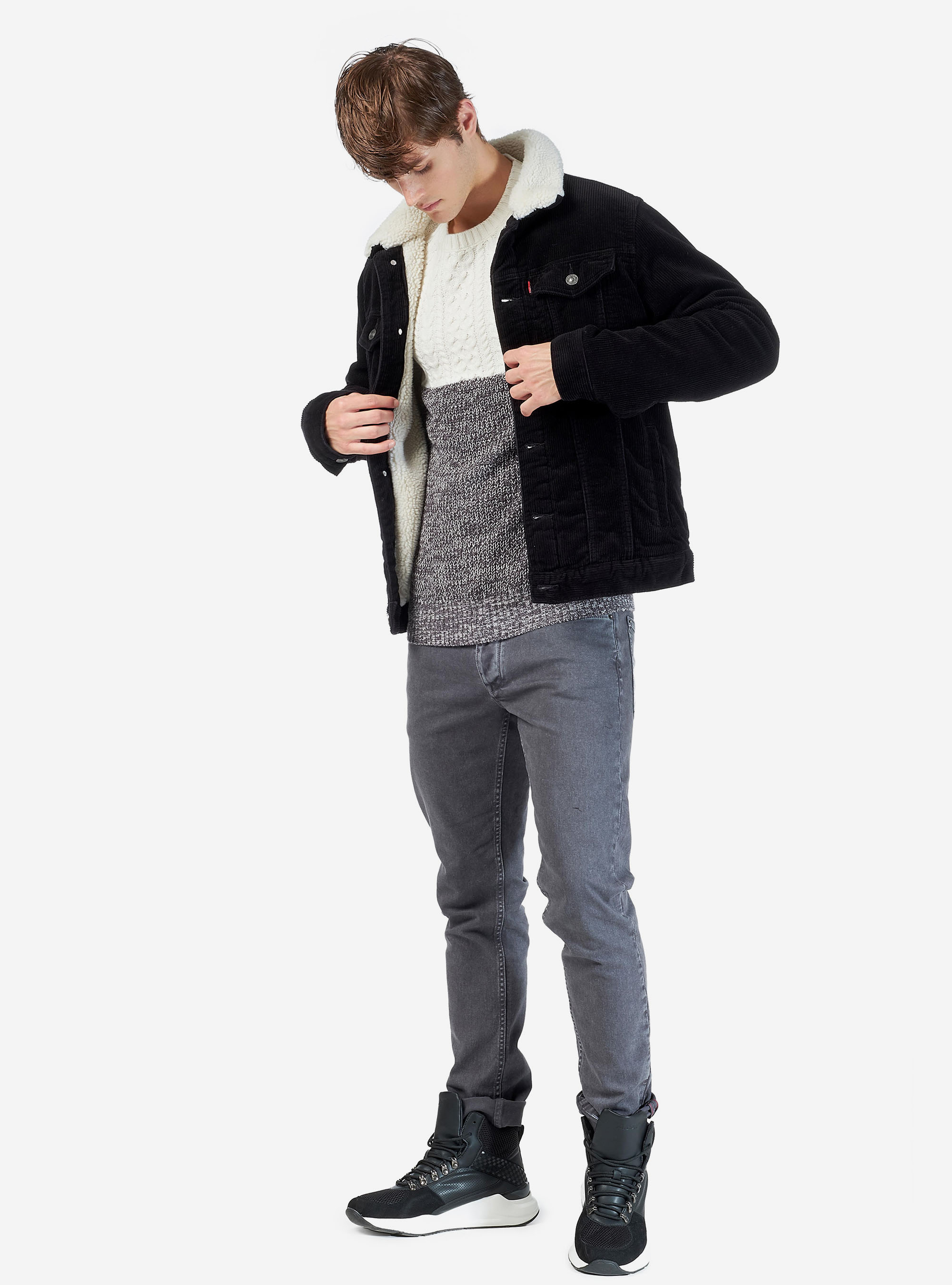 BRAIDED COLOR BLOCK PULLOVER, OFF-WHITE