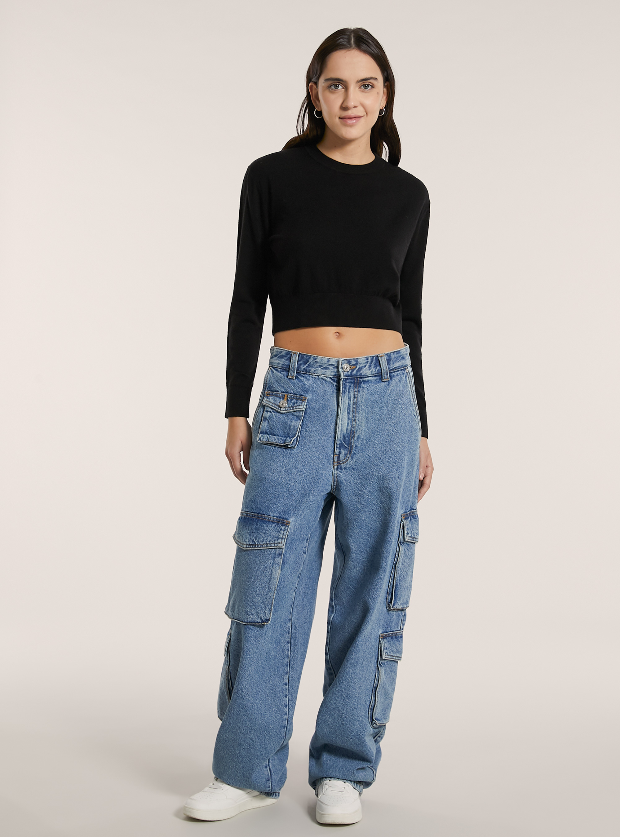 Pull à col rond coupe boxy, BK1 BLACK