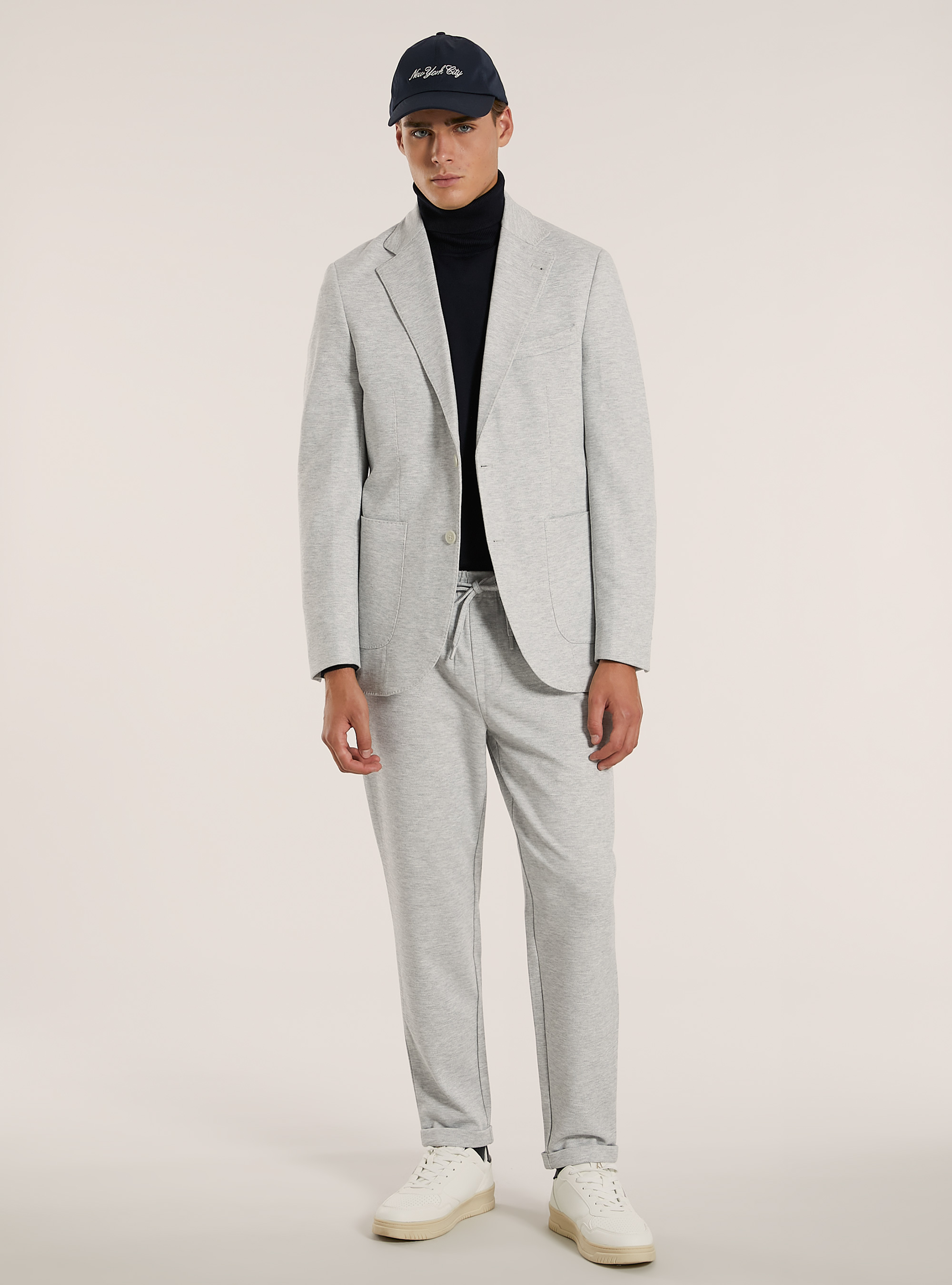 Trousers with honeycomb texture, MGY2 GREY MEL MEDIUM