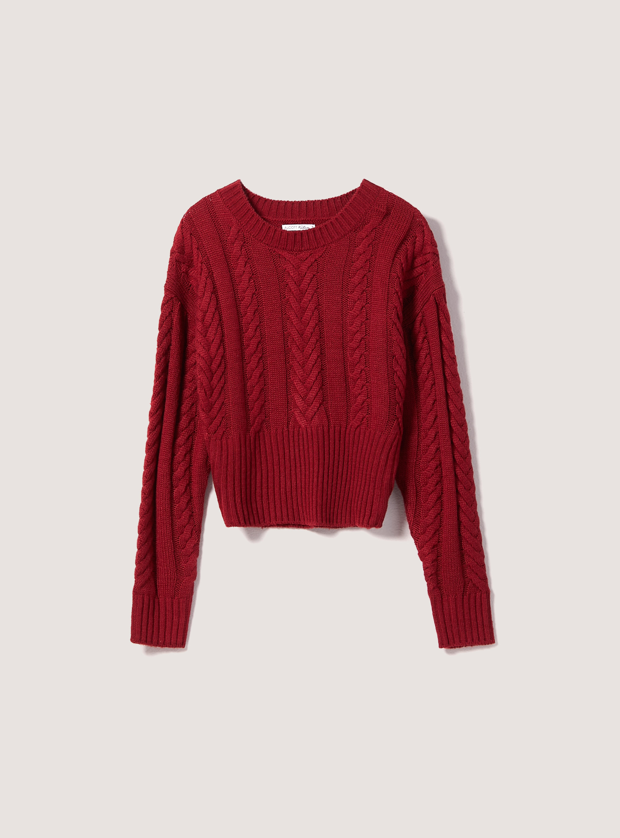 Pullover cropped con trecce, ROSSO
