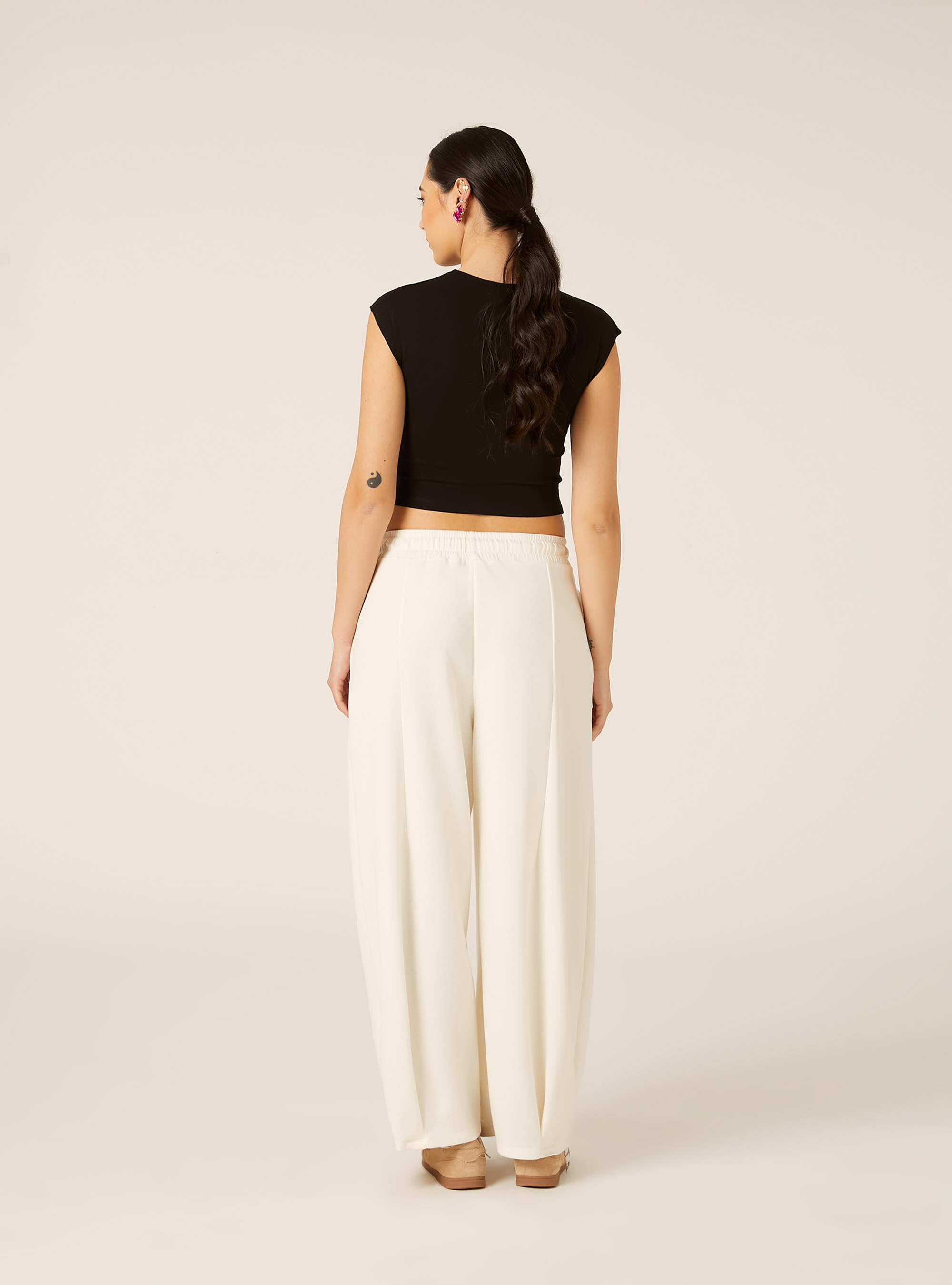 Pantaloni in scuba barrel fit, WH1 OFF WHITE