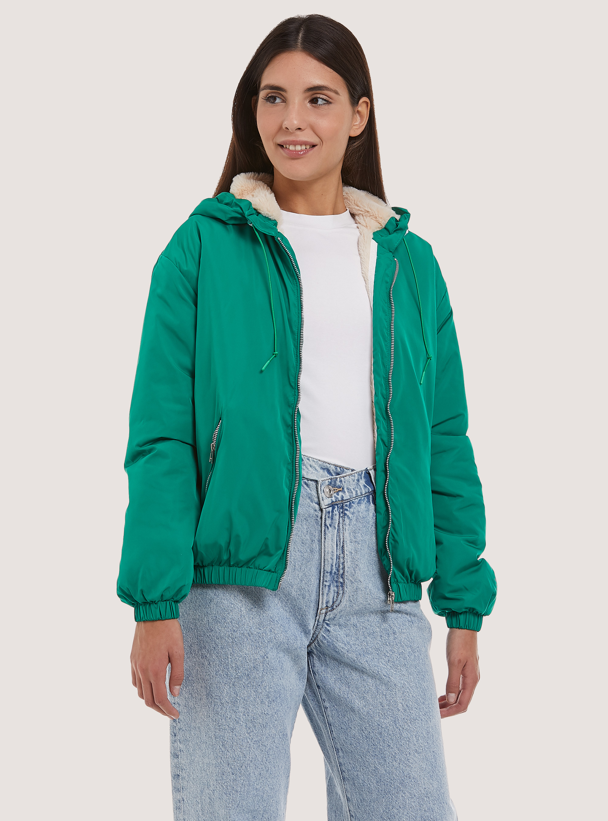 Bomber jacket with faux fur lining, GN2 GREEN MEDIUM