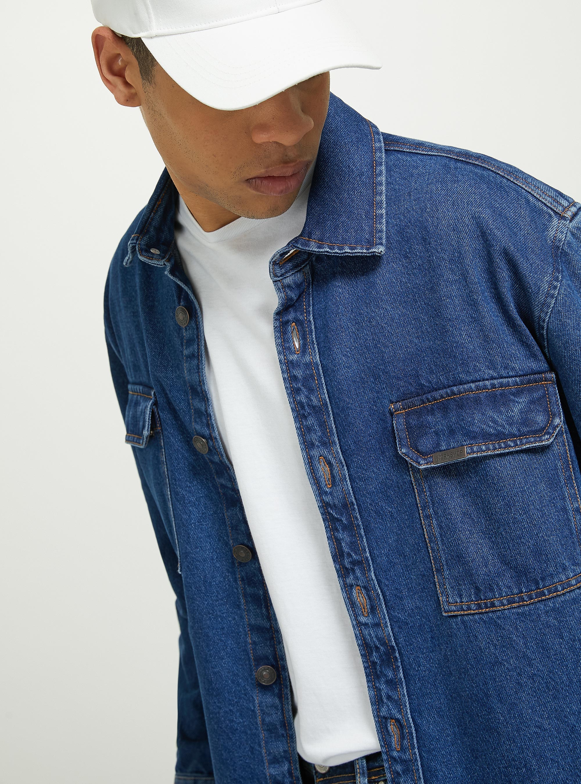 Oversize denim shirt with large pockets, D003 MEDIUM BLUE