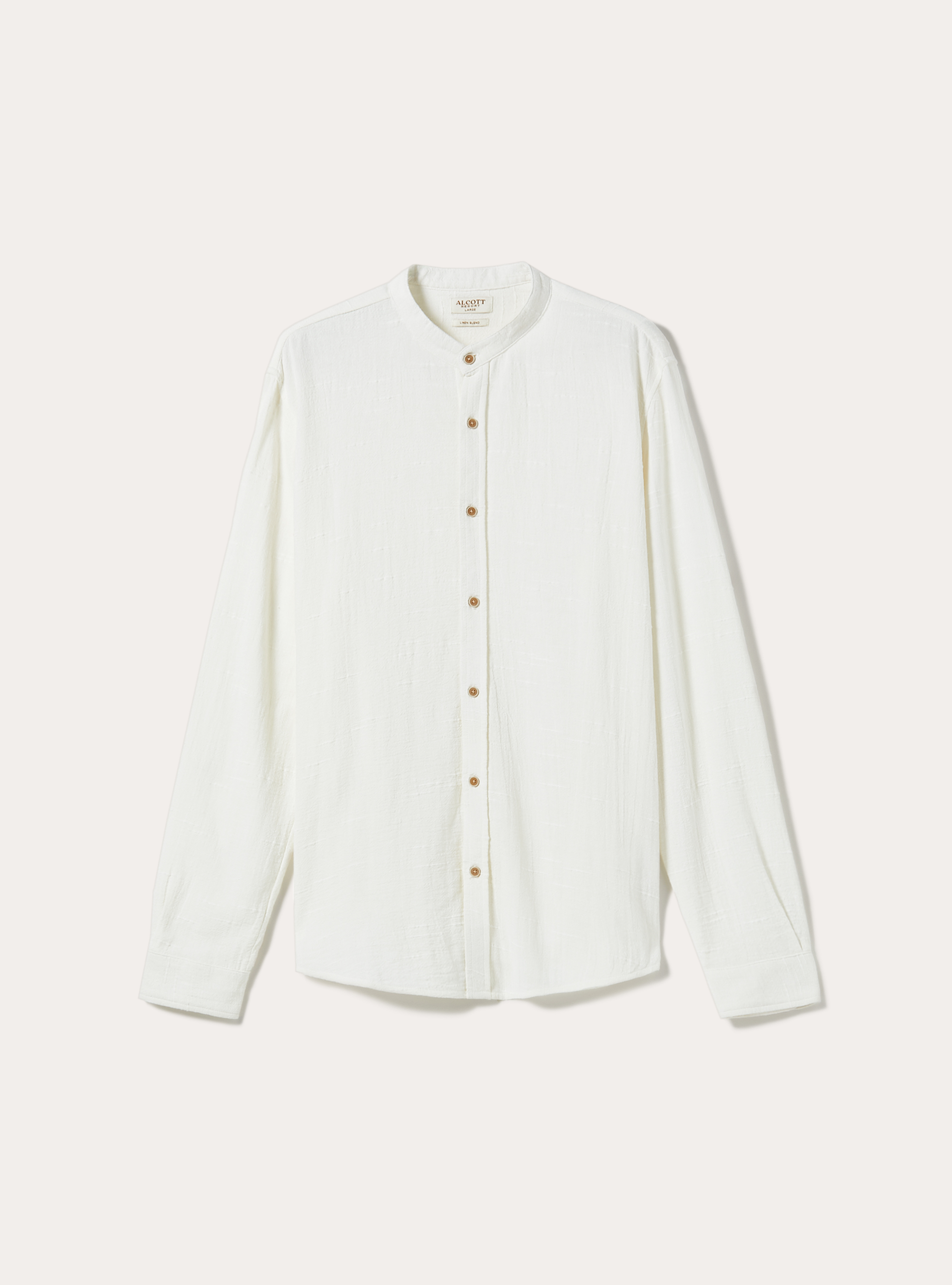 Camicia in misto lino con collo alla coreana, WH2 WHITE