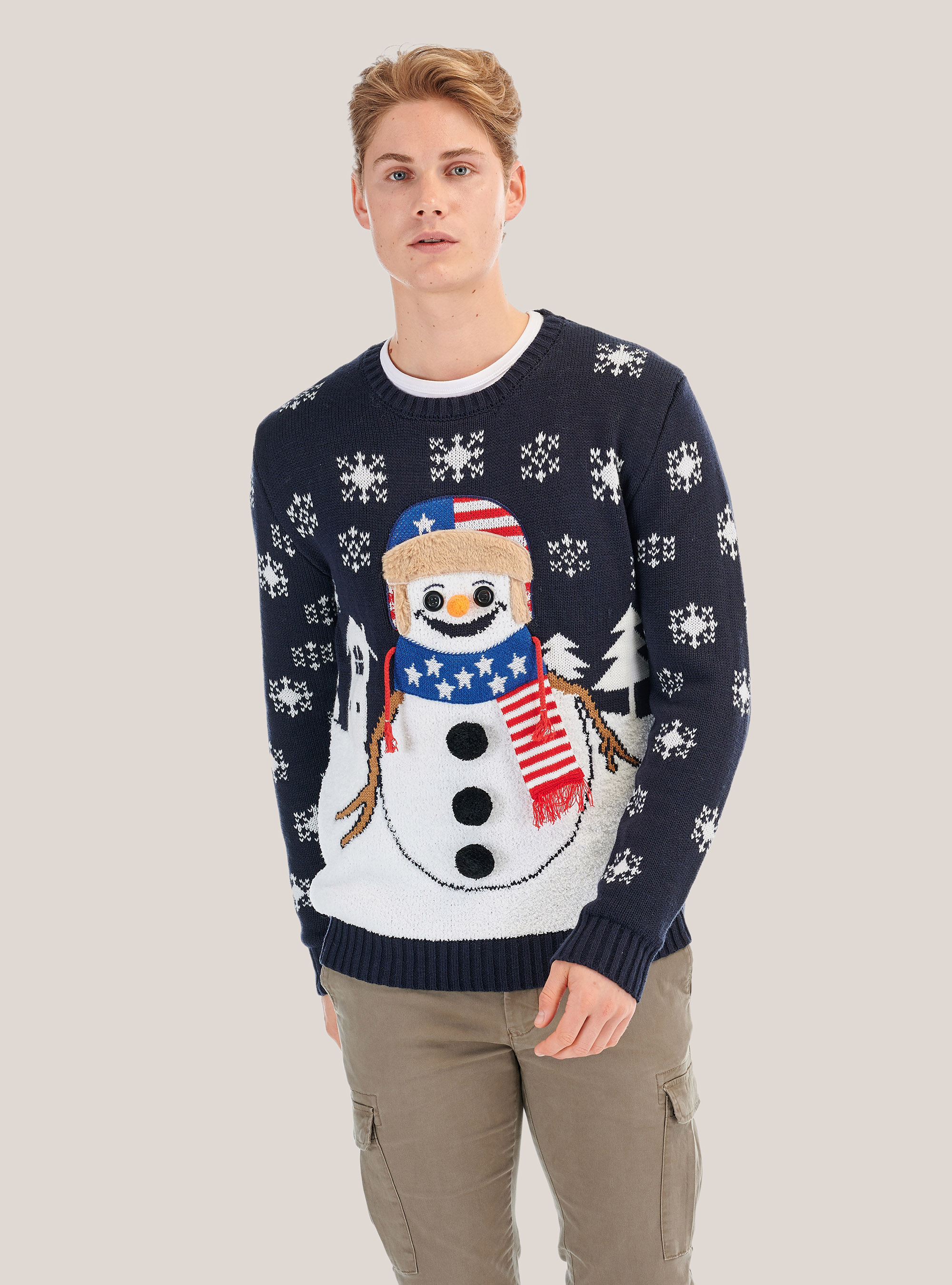 Christmas pullover with snowman, BLUE NAVY