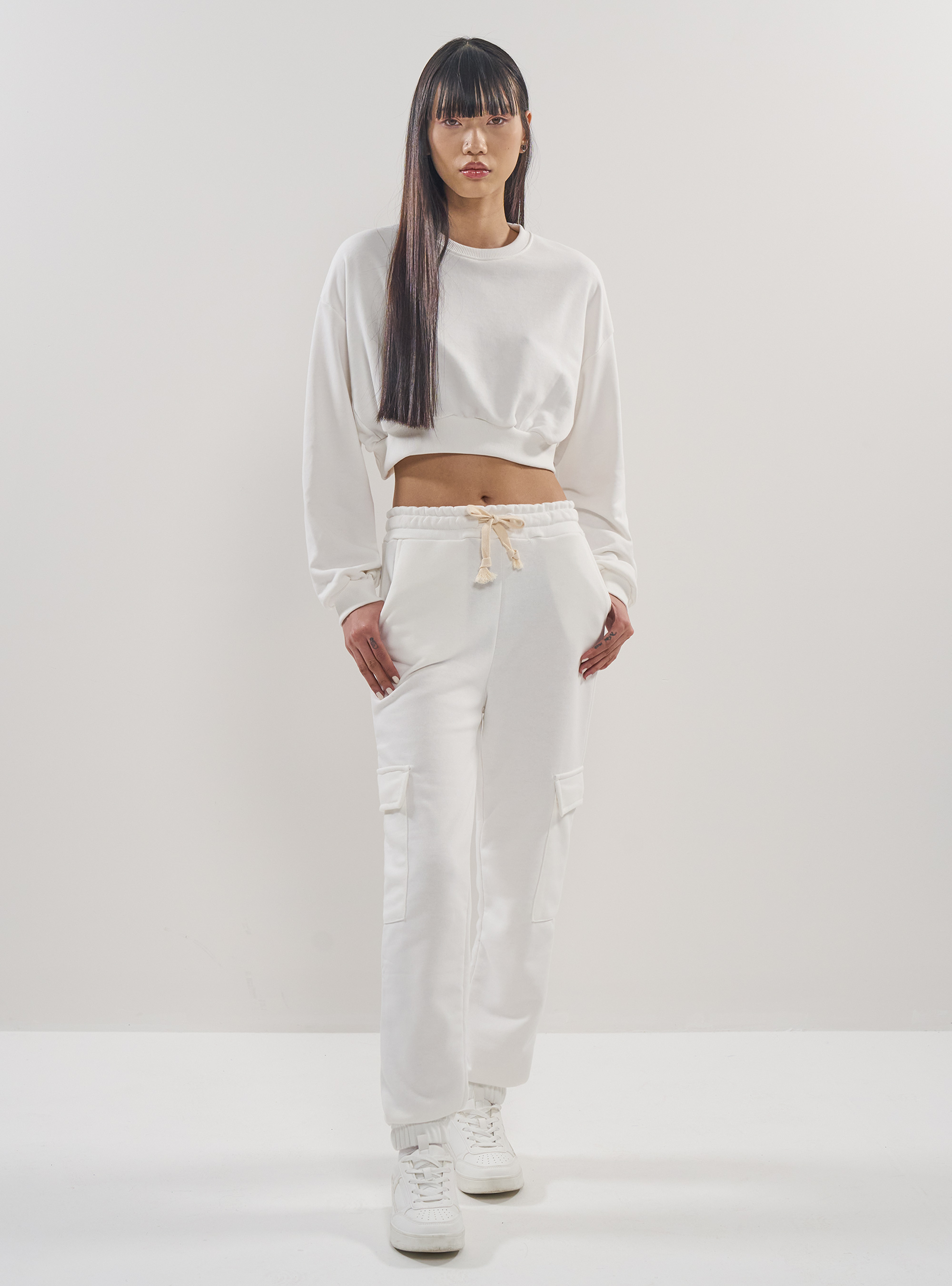 Cropped crew neck sweatshirt, WH2 WHITE