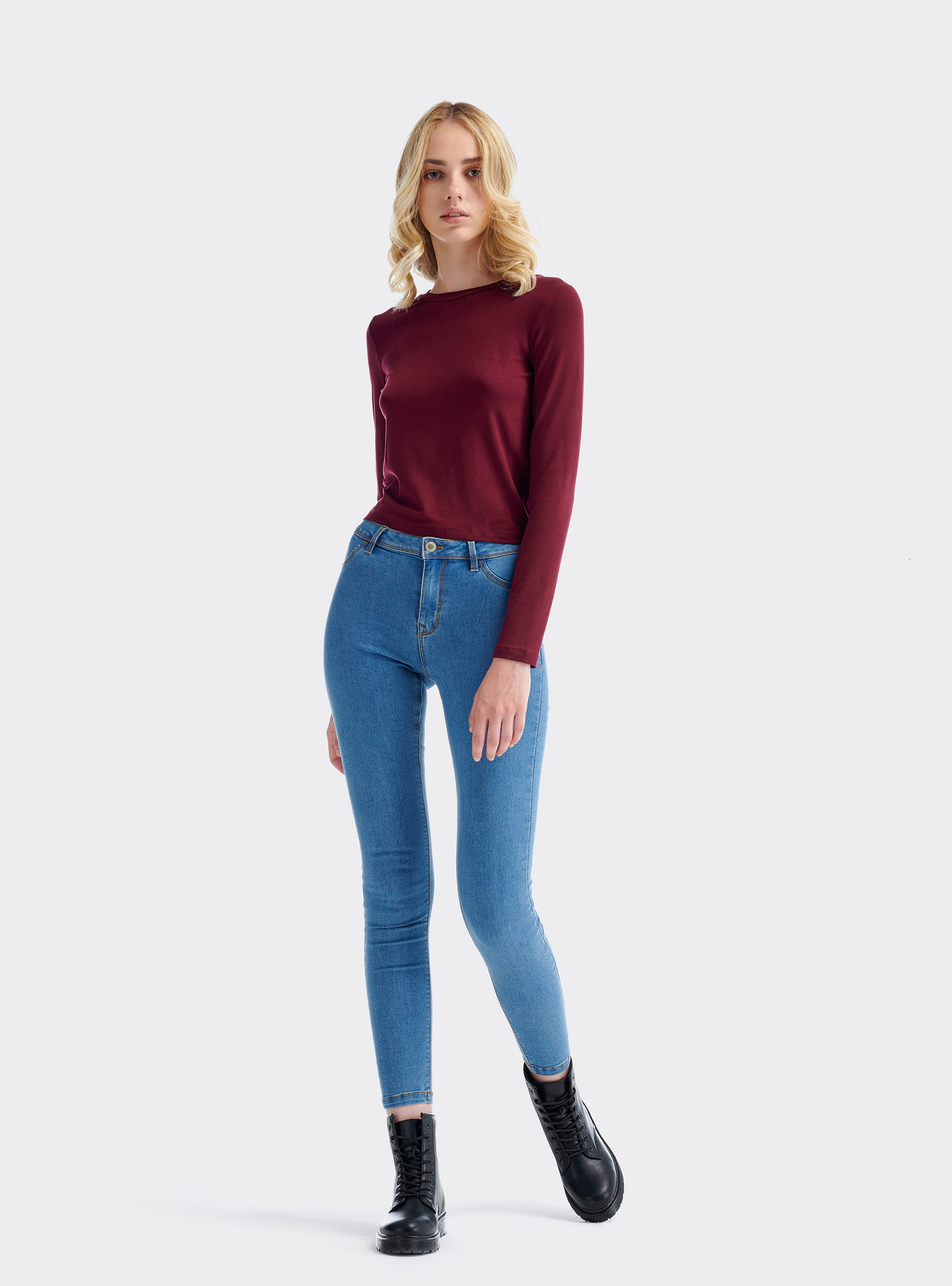 Basic long-sleeved t-shirt, BORDEAUX