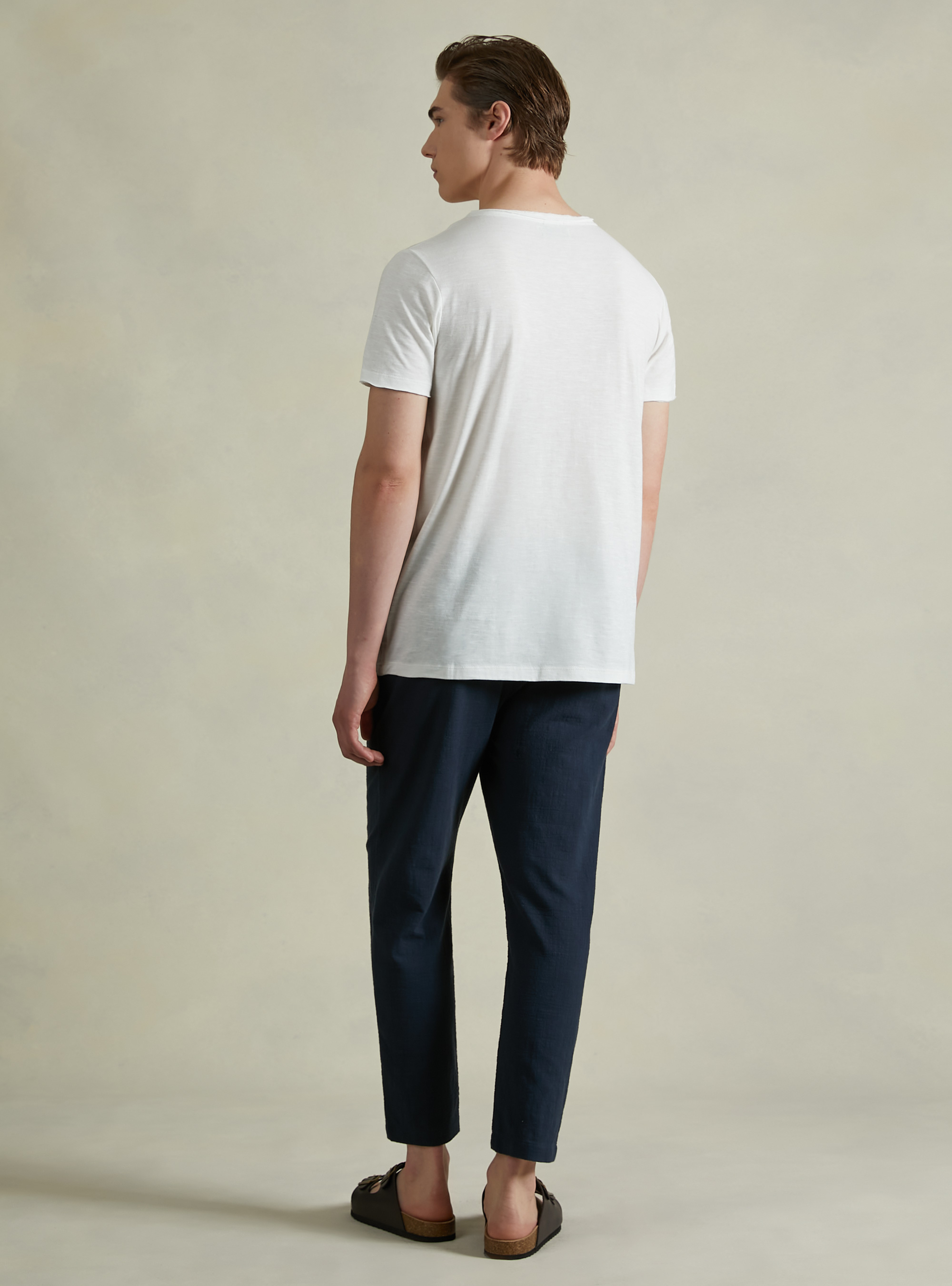 Linen-blend T-shirt in slub fabric, WH1 OFF WHITE