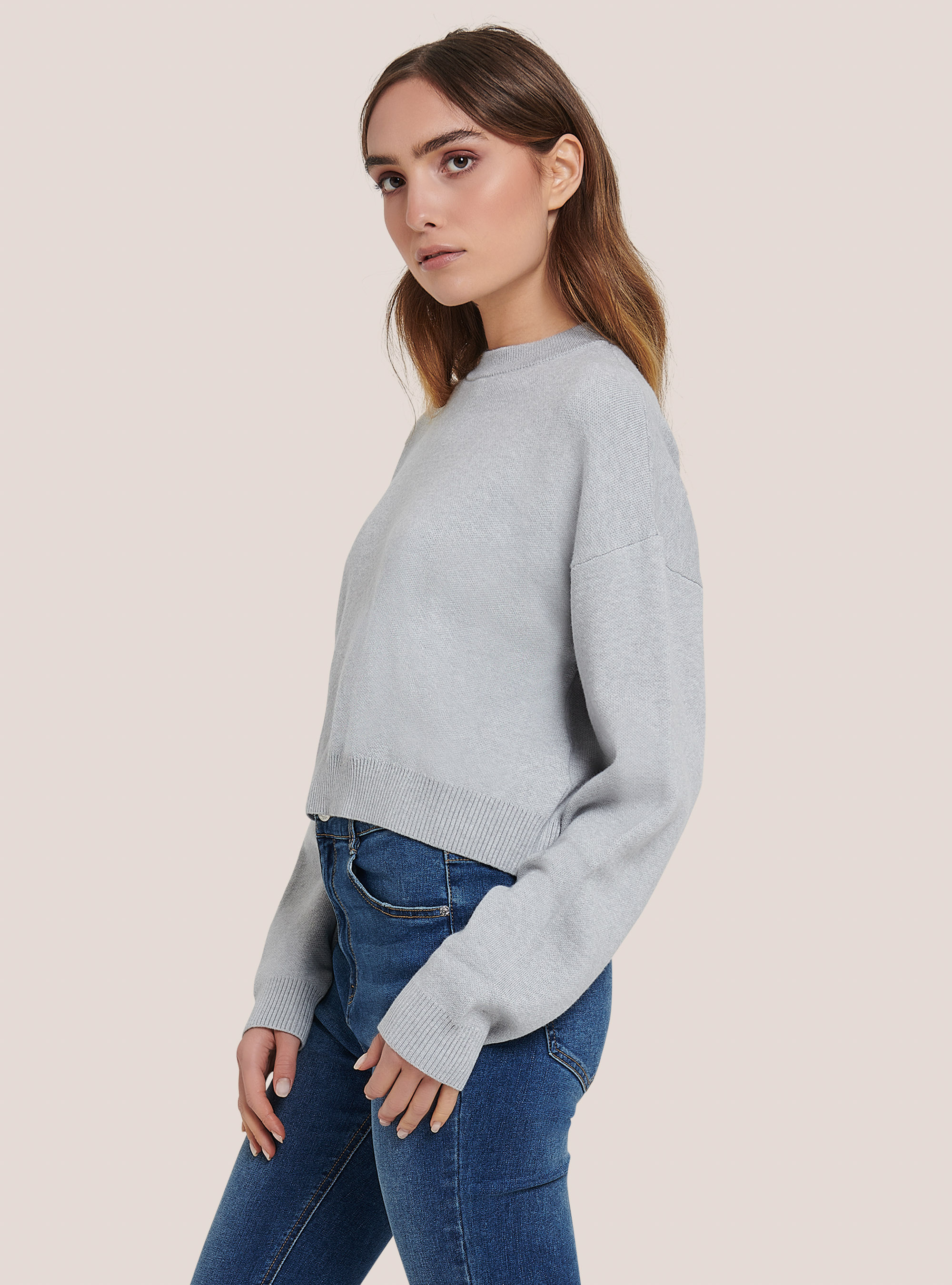 Plain colour cropped pullover, C148 ICE MELANGE
