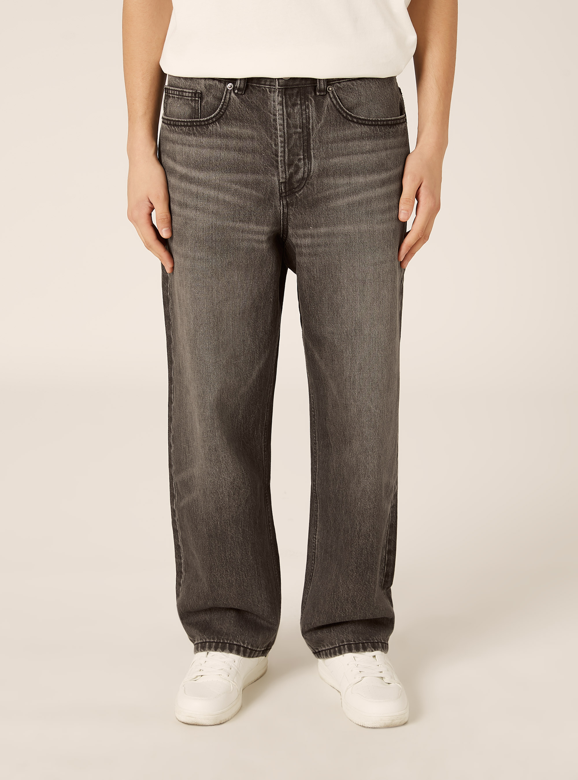 Pantaloni straight fit in denim, D000 BLACK