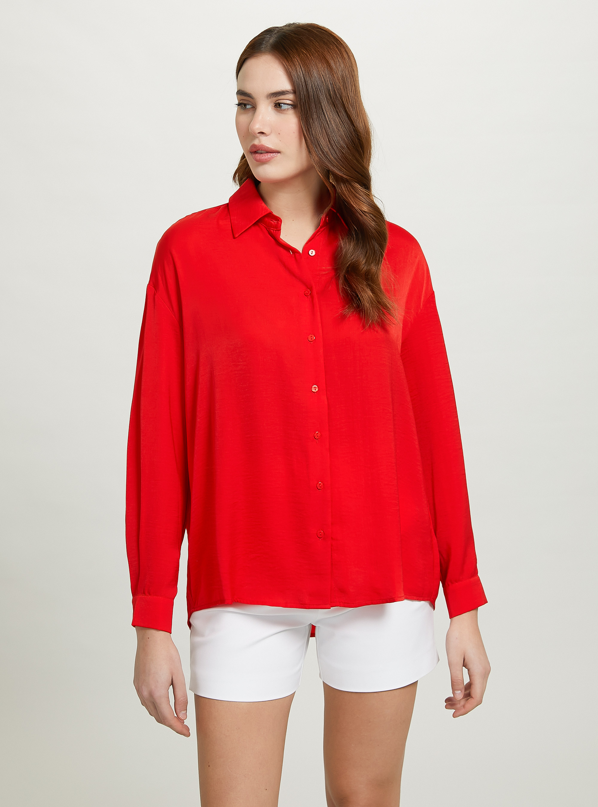 Solid-coloured satin shirt, RD2 RED MEDIUM