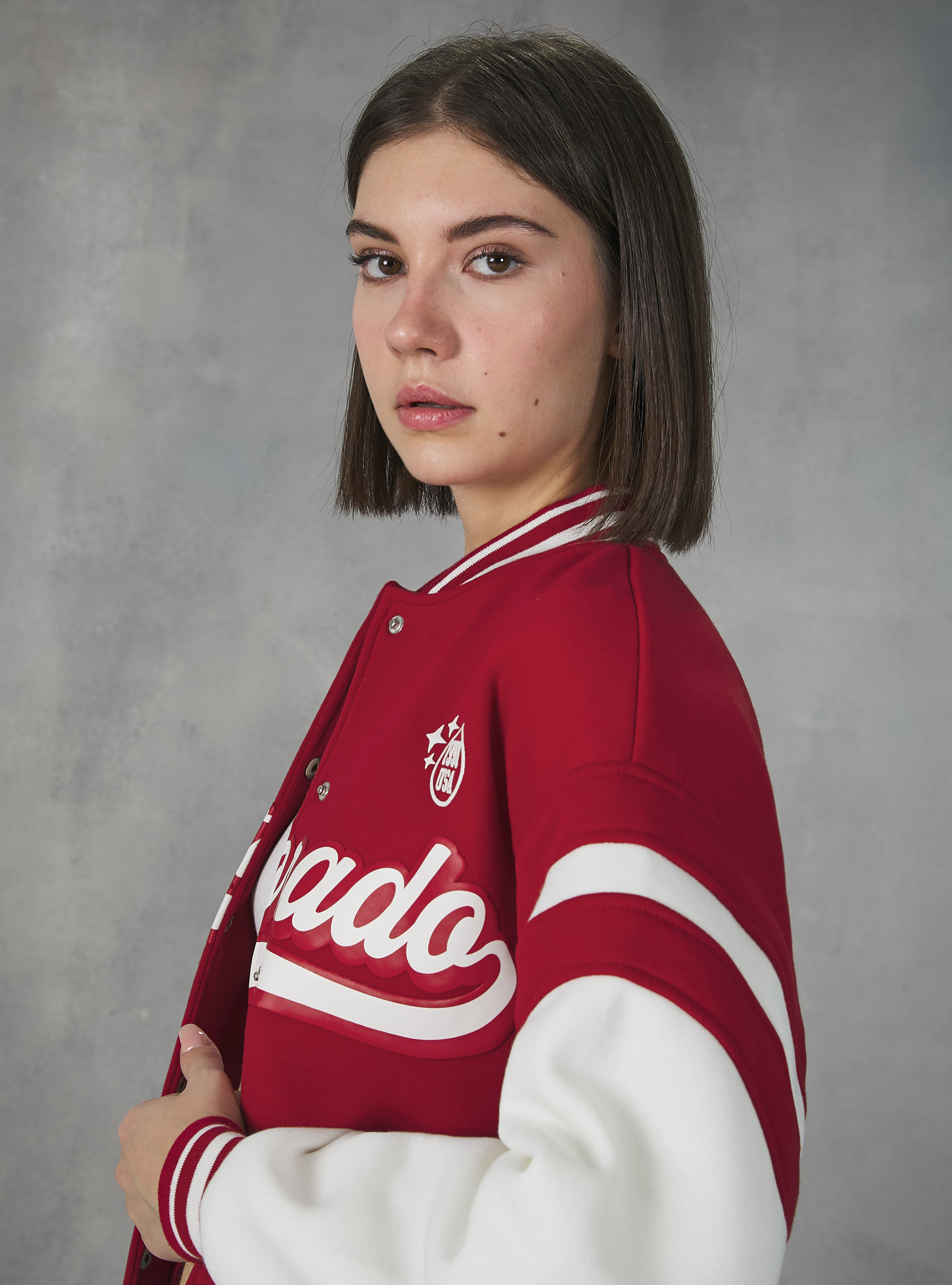 College Bomber Jacket with print, RD2 RED MEDIUM