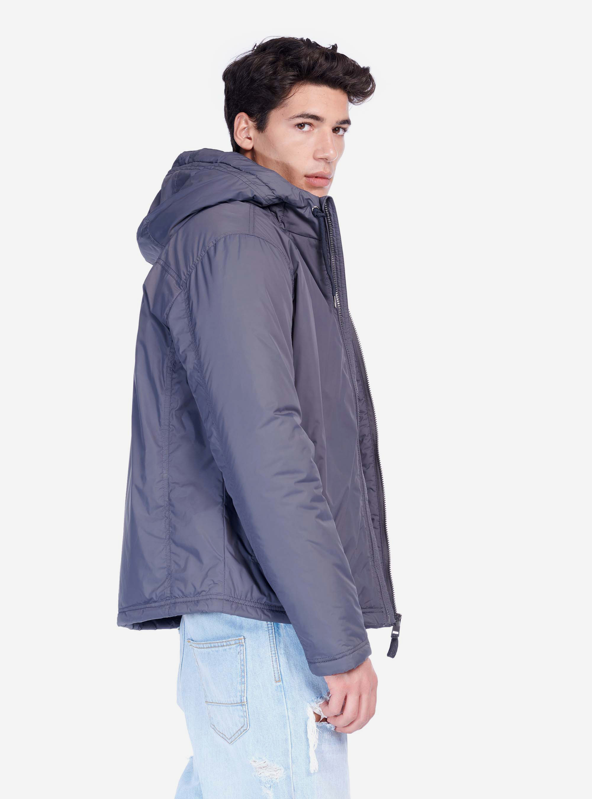 Giubbotto con cappuccio, GRIGIO