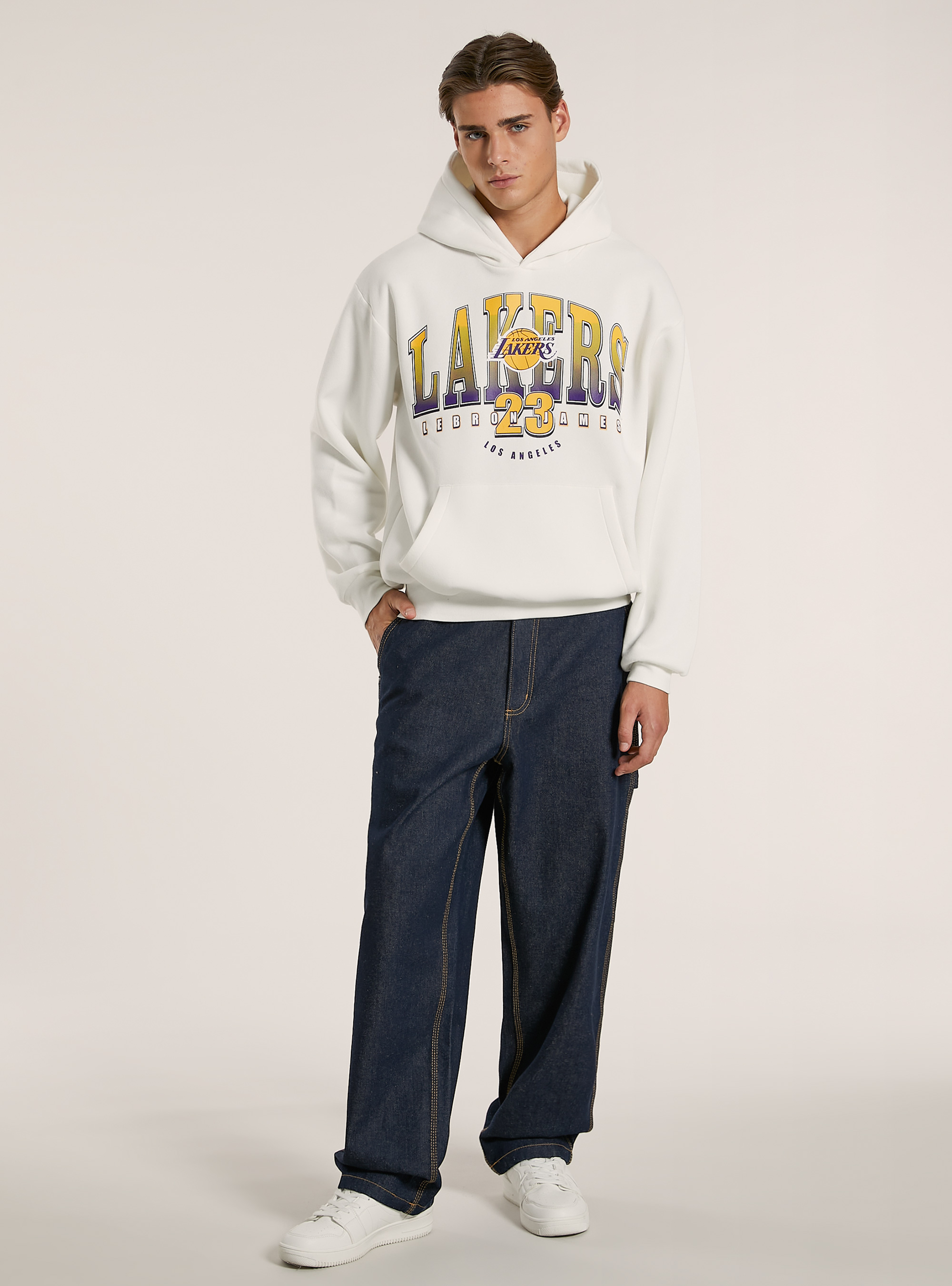 Felpa boxy fit con cappuccio NBA / Alcott, WH2 WHITE