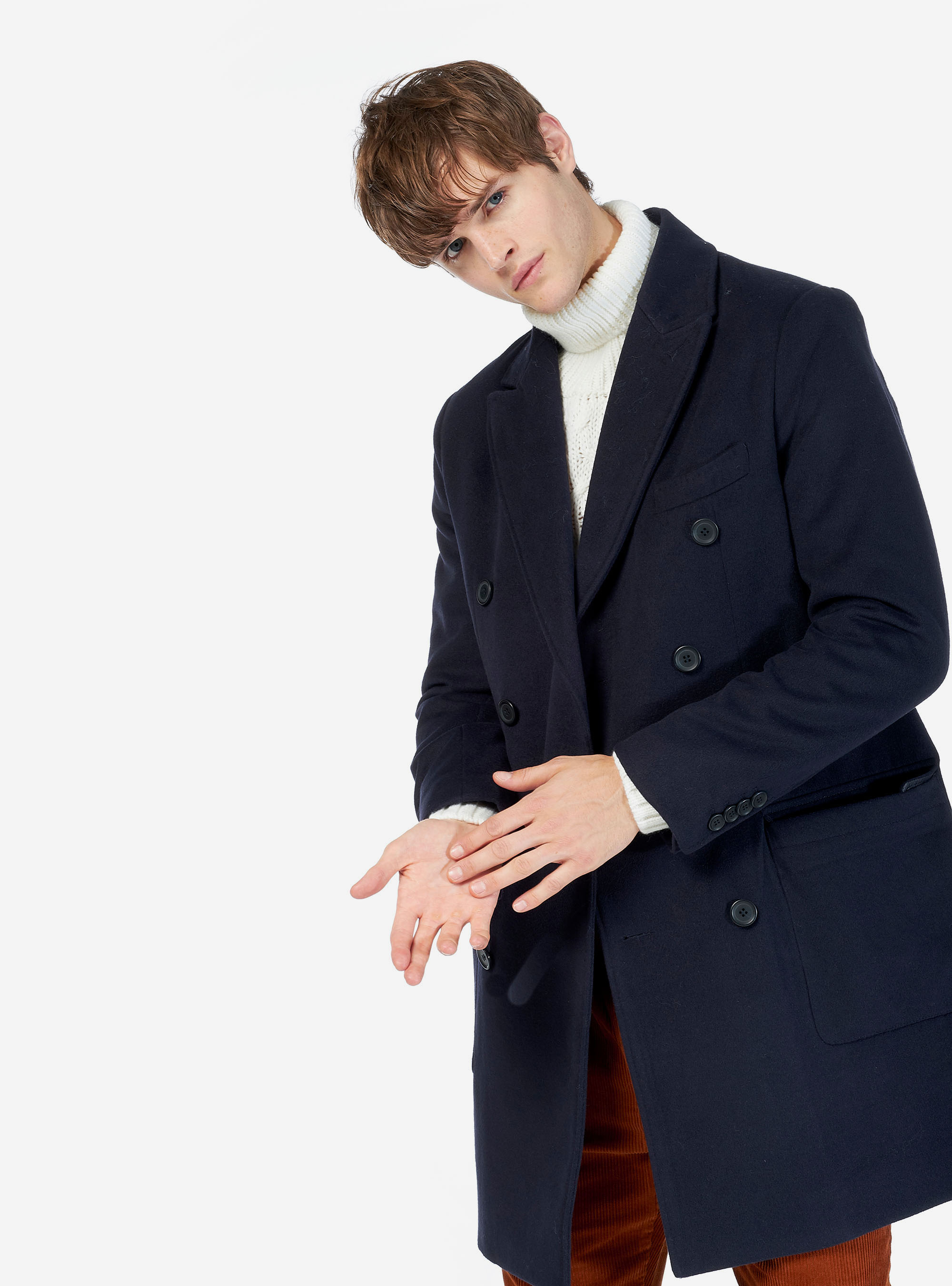 DOUBLE-BREASTED COAT, BLUE NAVY