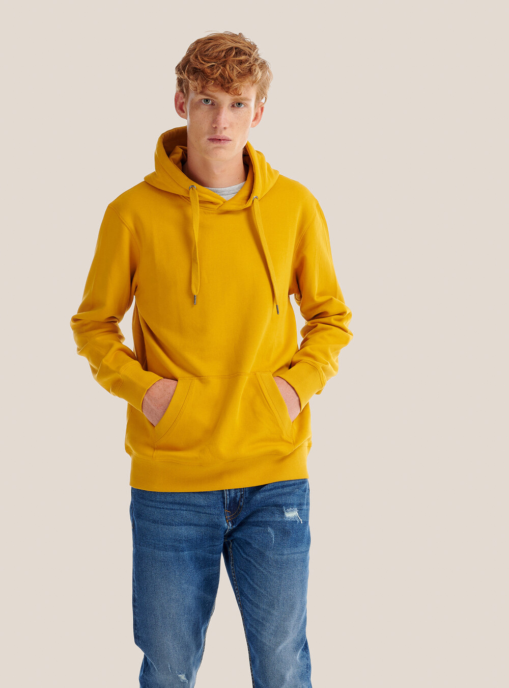 Felpa basic con cappuccio, SENAPE