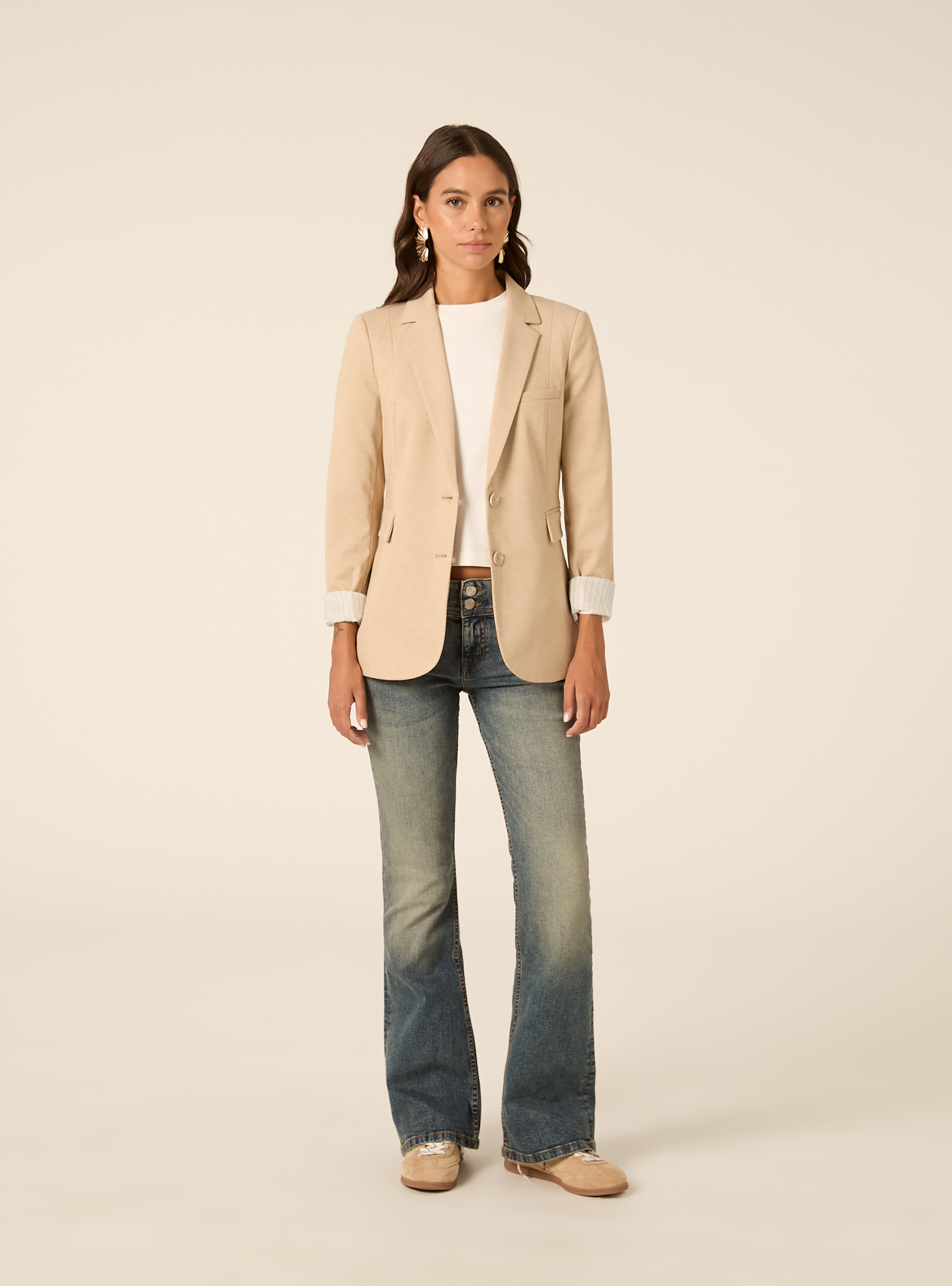 Einreihiger blazer mit reverskragen, MBG2 BEIGE MEL MED
