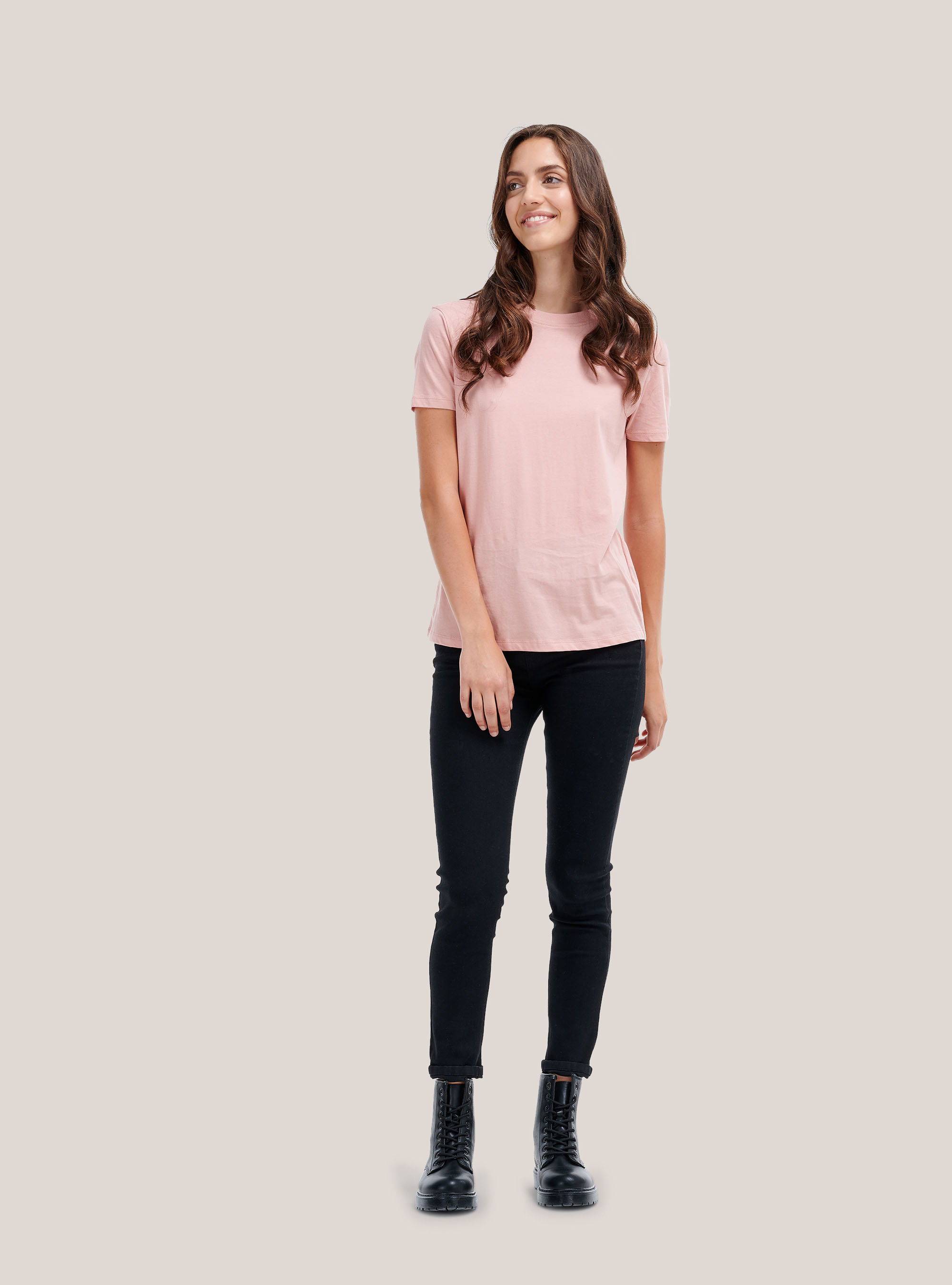 Maglietta tinta unita essential in cotone combed, ROSA