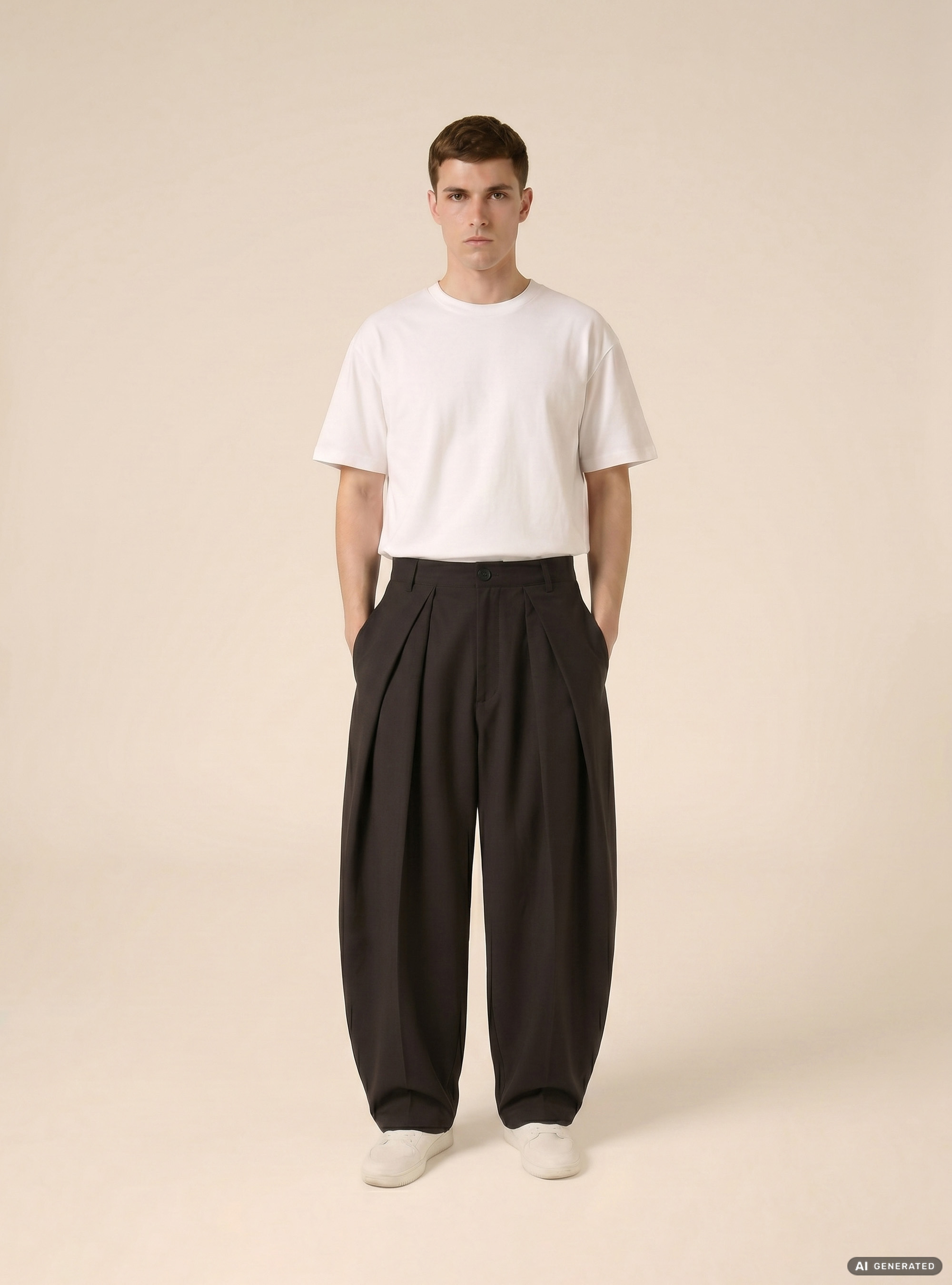 Pantalon ajust&eacute; &agrave; la coupe tr&egrave;s ample, BK1 BLACK