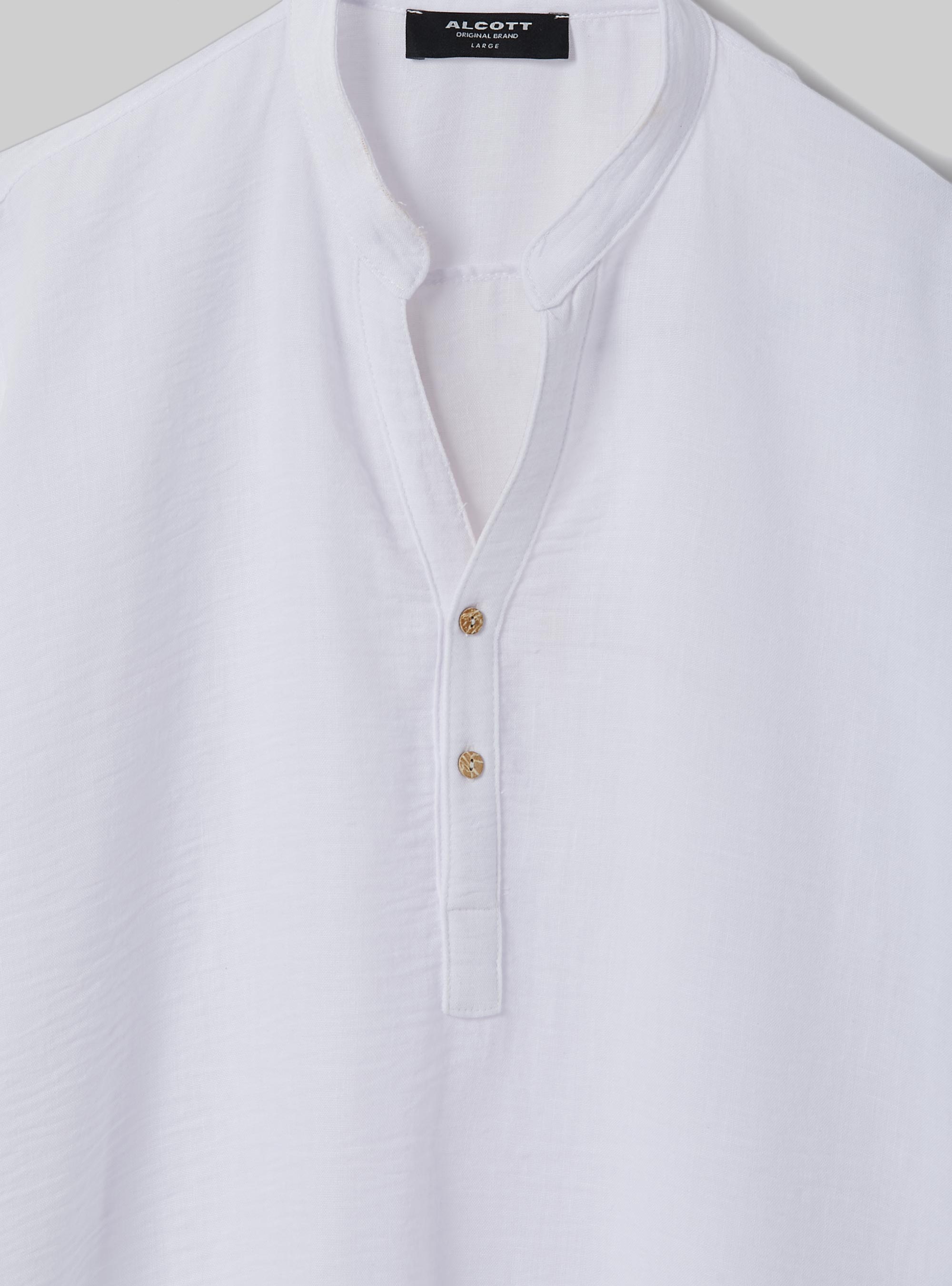 Camicia basica collo coreano mezza placchetta, WH2 WHITE
