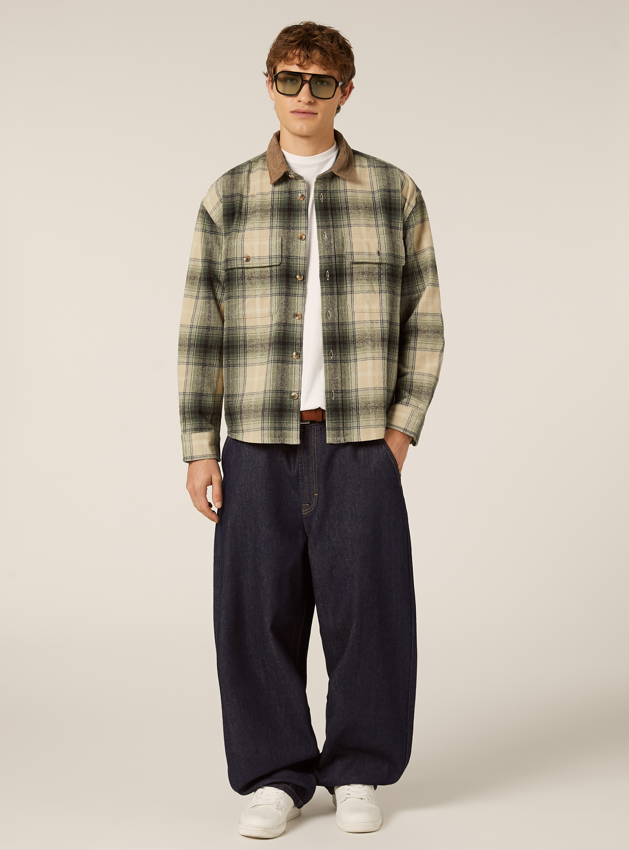 Overshirt aus Flanell mit Samtkragen, KY2 KAKY MEDIUM