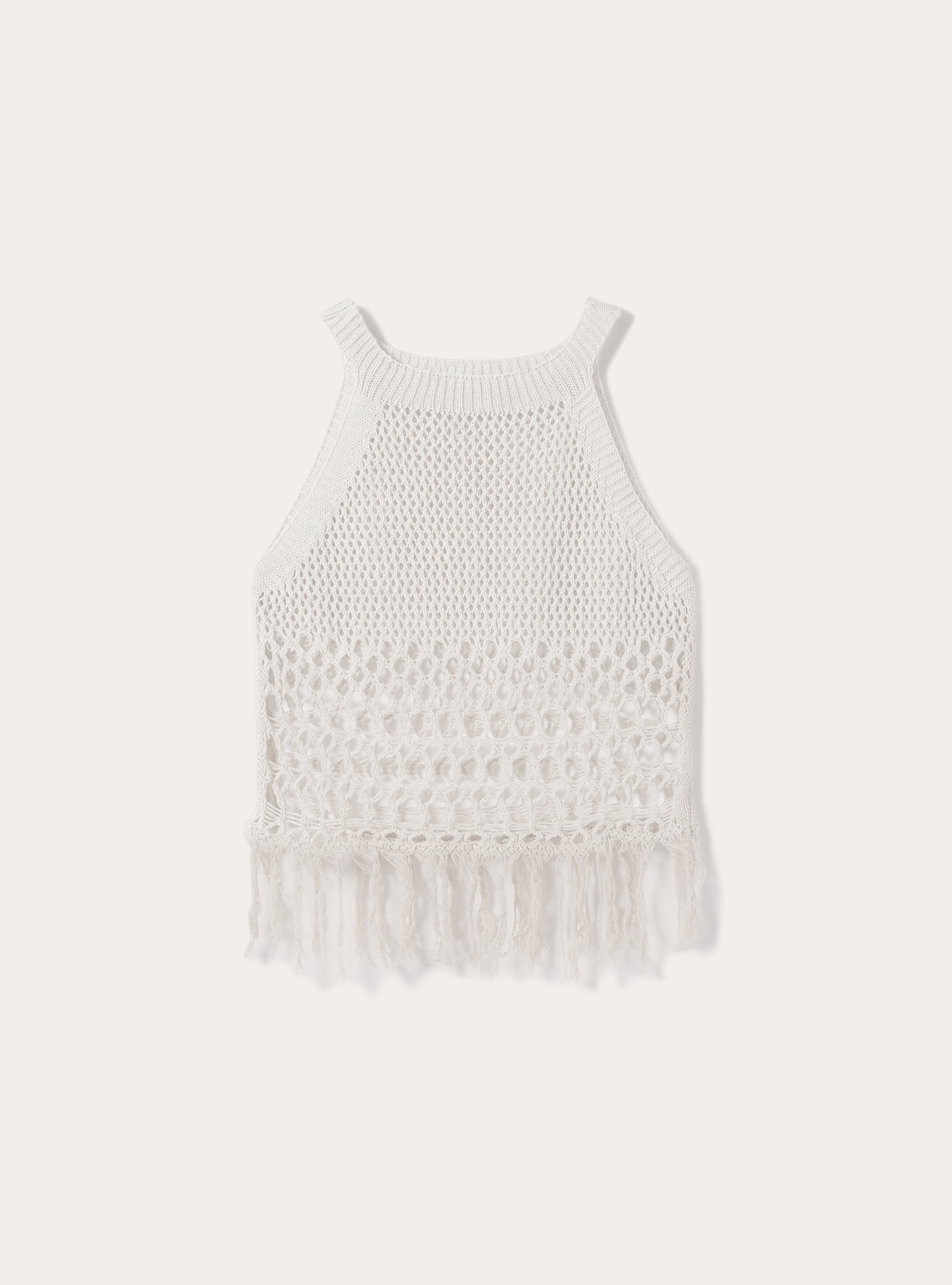 Top in crochet con frange, WH1 OFF WHITE